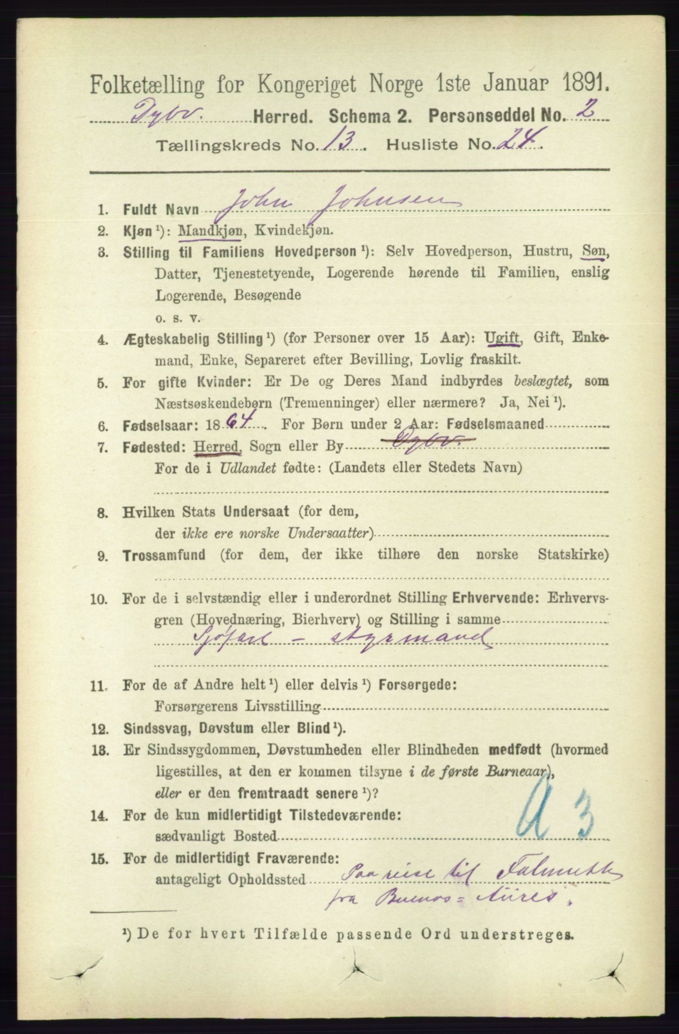 RA, 1891 census for 0915 Dypvåg, 1891, p. 5444