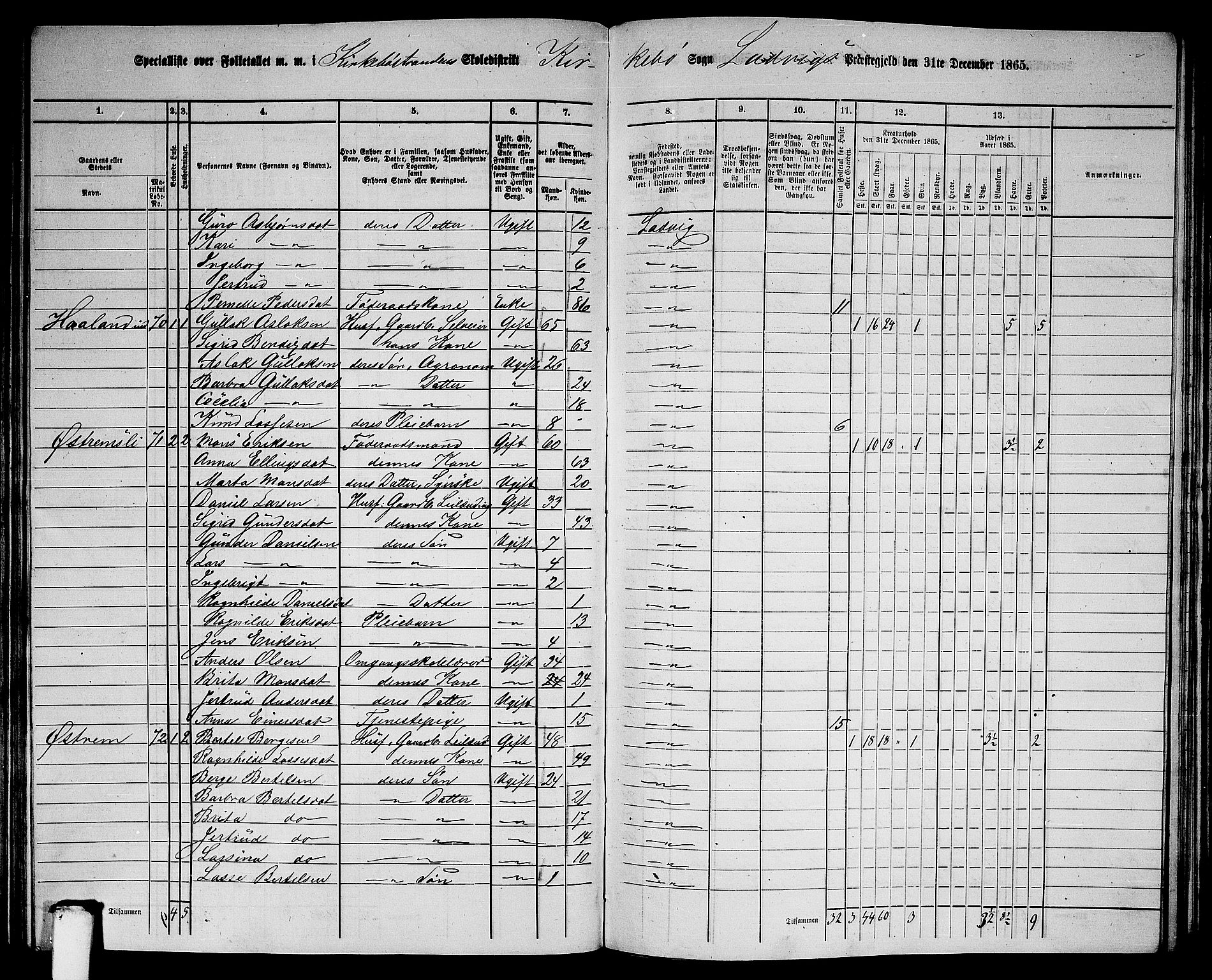 RA, 1865 census for Lavik, 1865, p. 122