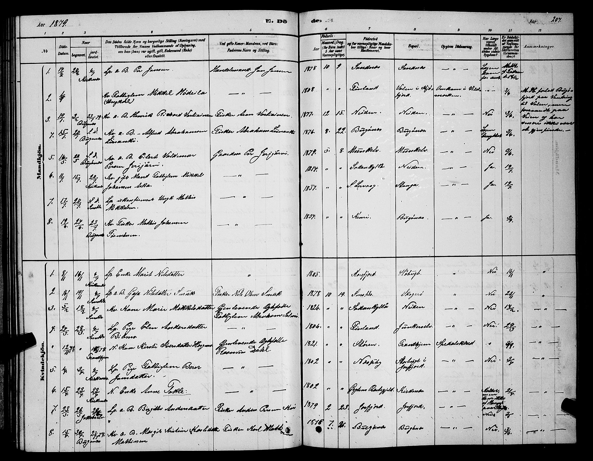 Sør-Varanger sokneprestkontor, AV/SATØ-S-1331/H/Hb/L0003klokker: Parish register (copy) no. 3, 1878-1891, p. 207