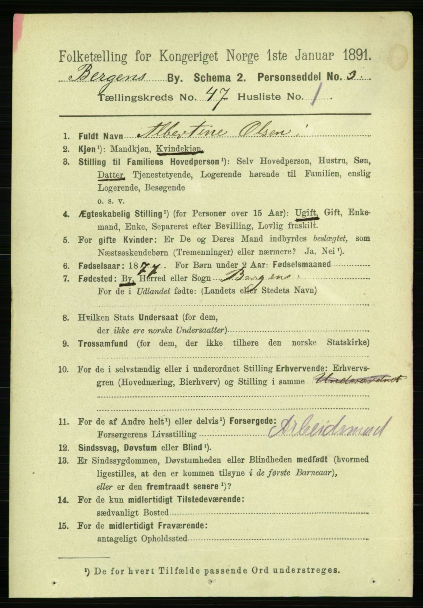 RA, 1891 Census for 1301 Bergen, 1891, p. 55454