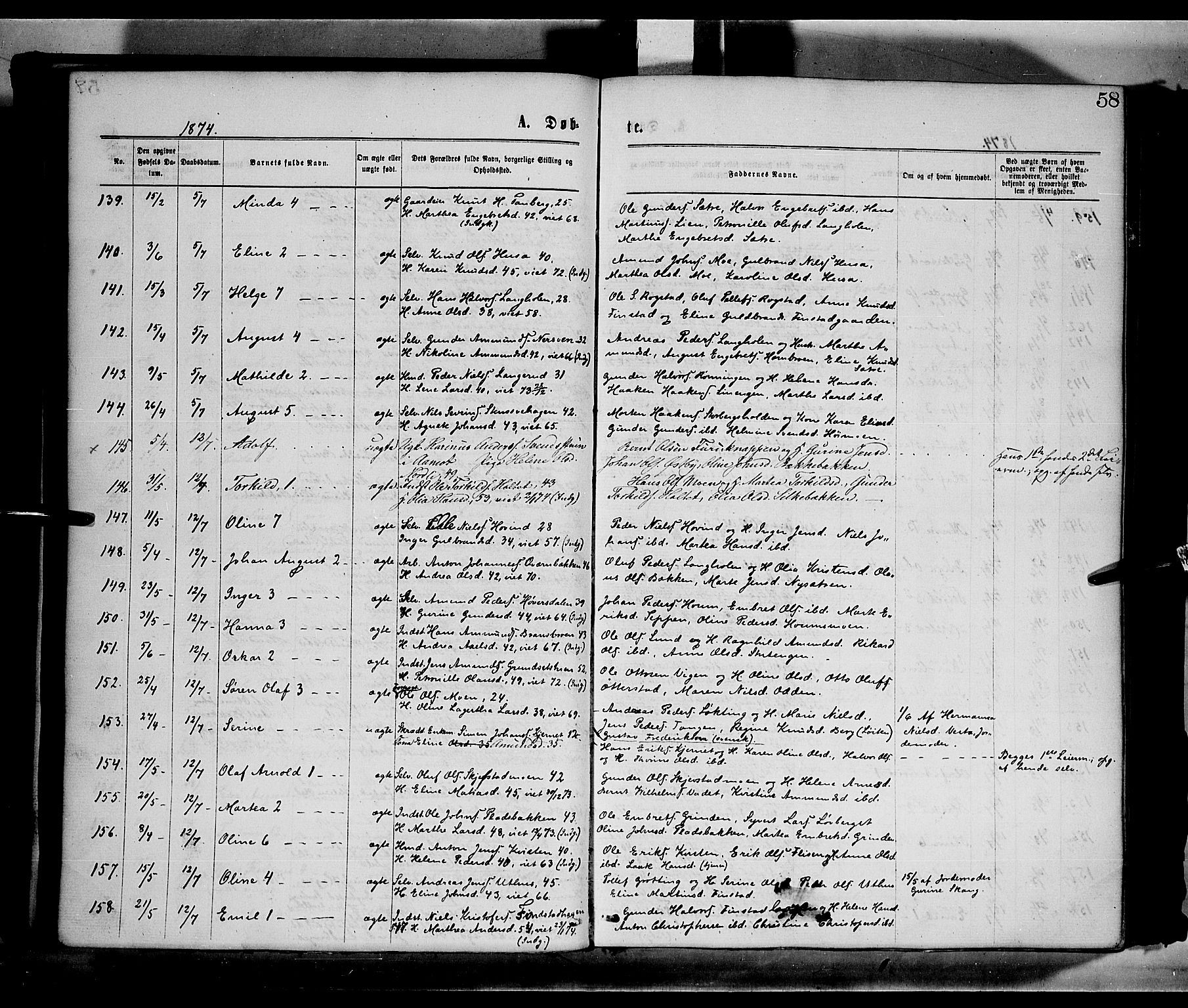 Elverum prestekontor, AV/SAH-PREST-044/H/Ha/Haa/L0011: Parish register (official) no. 11, 1869-1879, p. 58