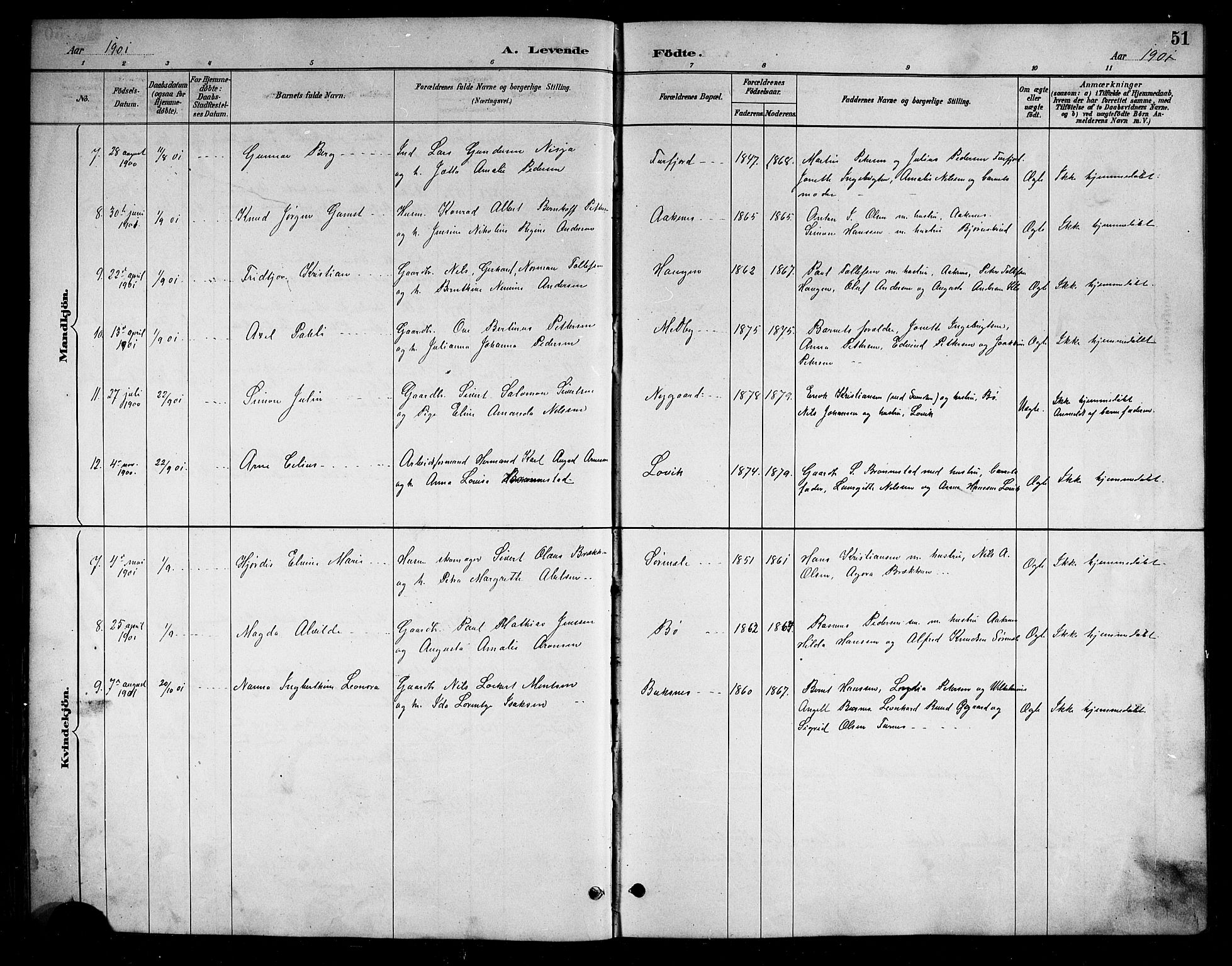 Ministerialprotokoller, klokkerbøker og fødselsregistre - Nordland, AV/SAT-A-1459/898/L1427: Parish register (copy) no. 898C02, 1887-1917, p. 51