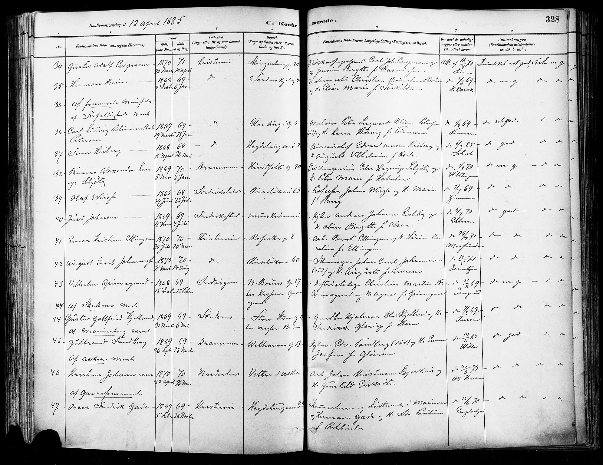 Johannes prestekontor Kirkebøker, AV/SAO-A-10852/F/Fa/L0003: Parish register (official) no. 3, 1882-1896, p. 328