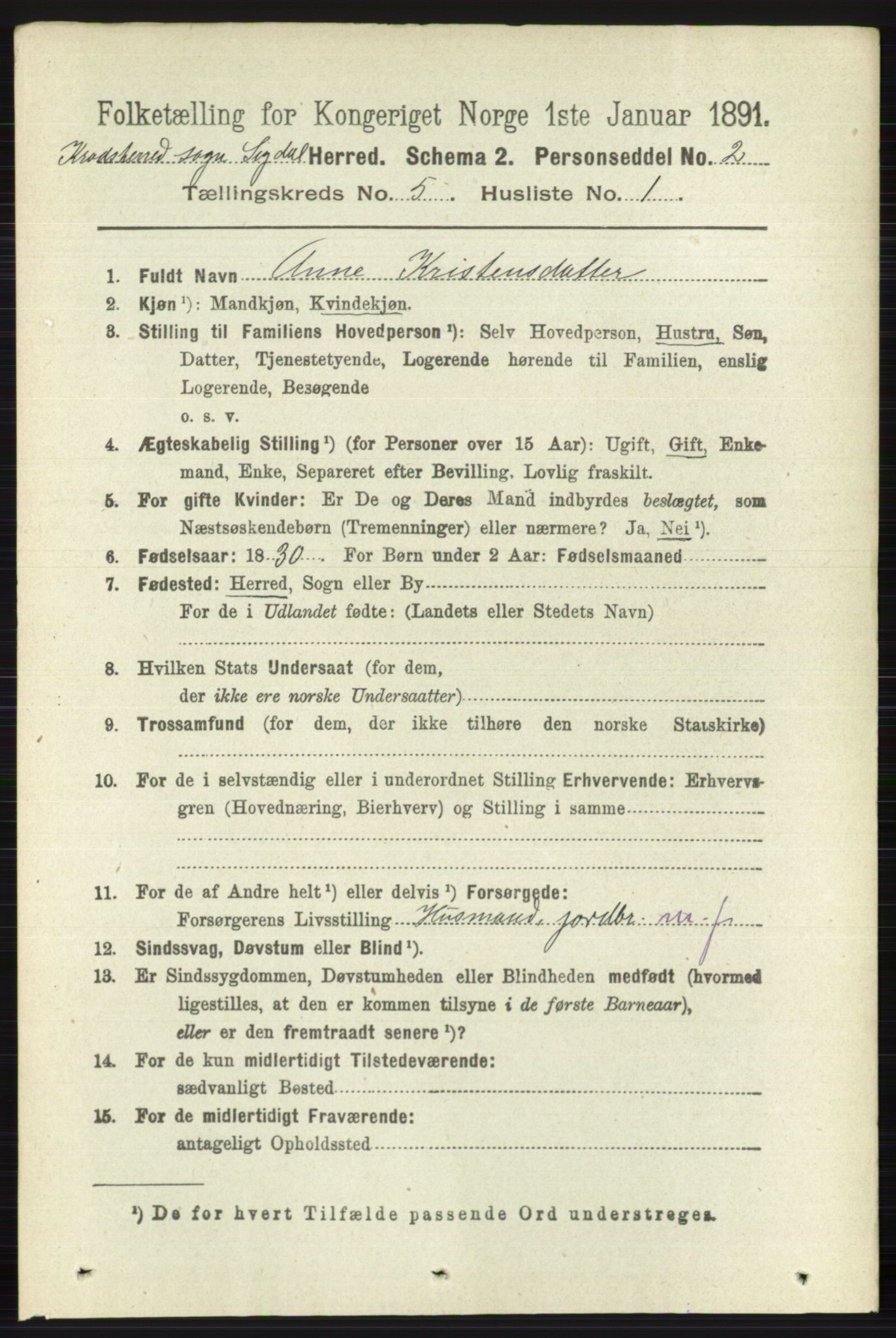 RA, 1891 census for 0621 Sigdal, 1891, p. 6319