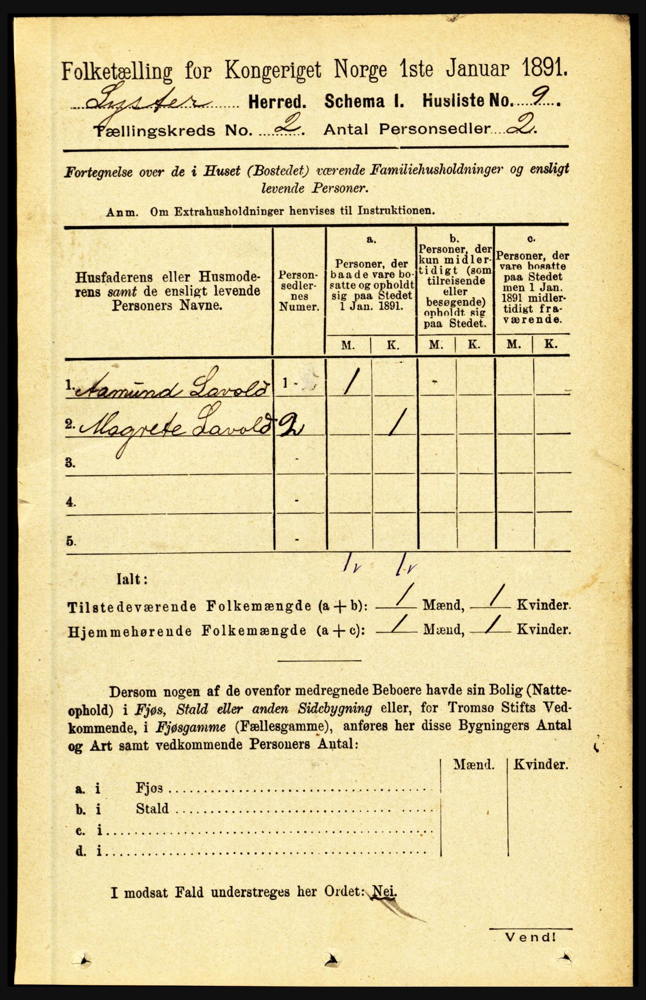 RA, 1891 census for 1426 Luster, 1891, p. 786