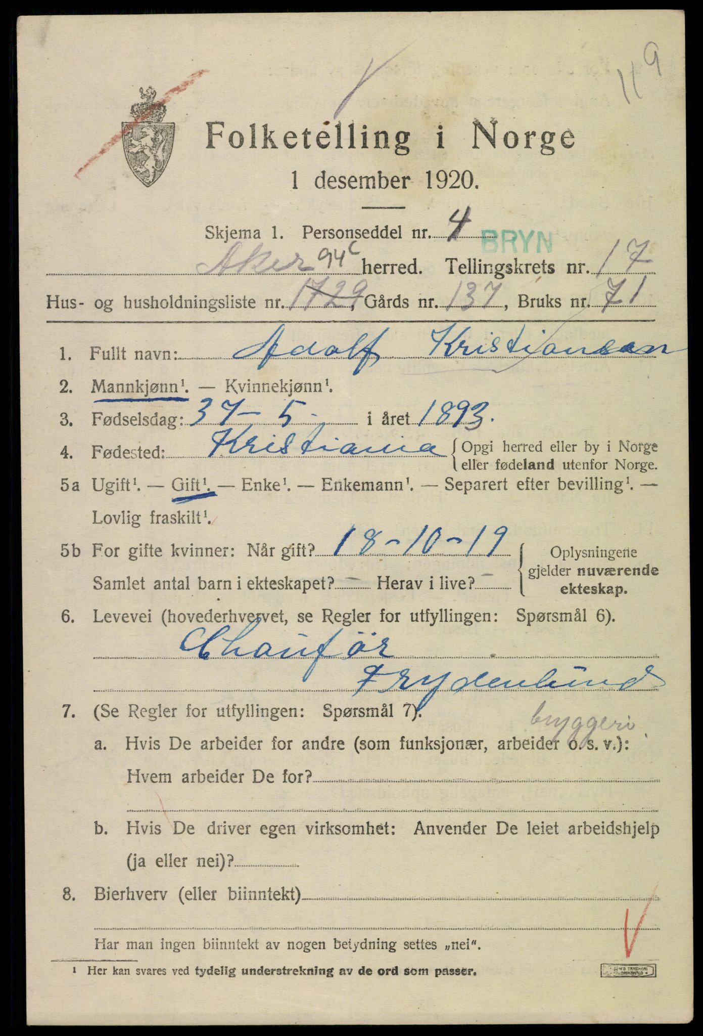 SAO, 1920 census for Aker, 1920, p. 106330