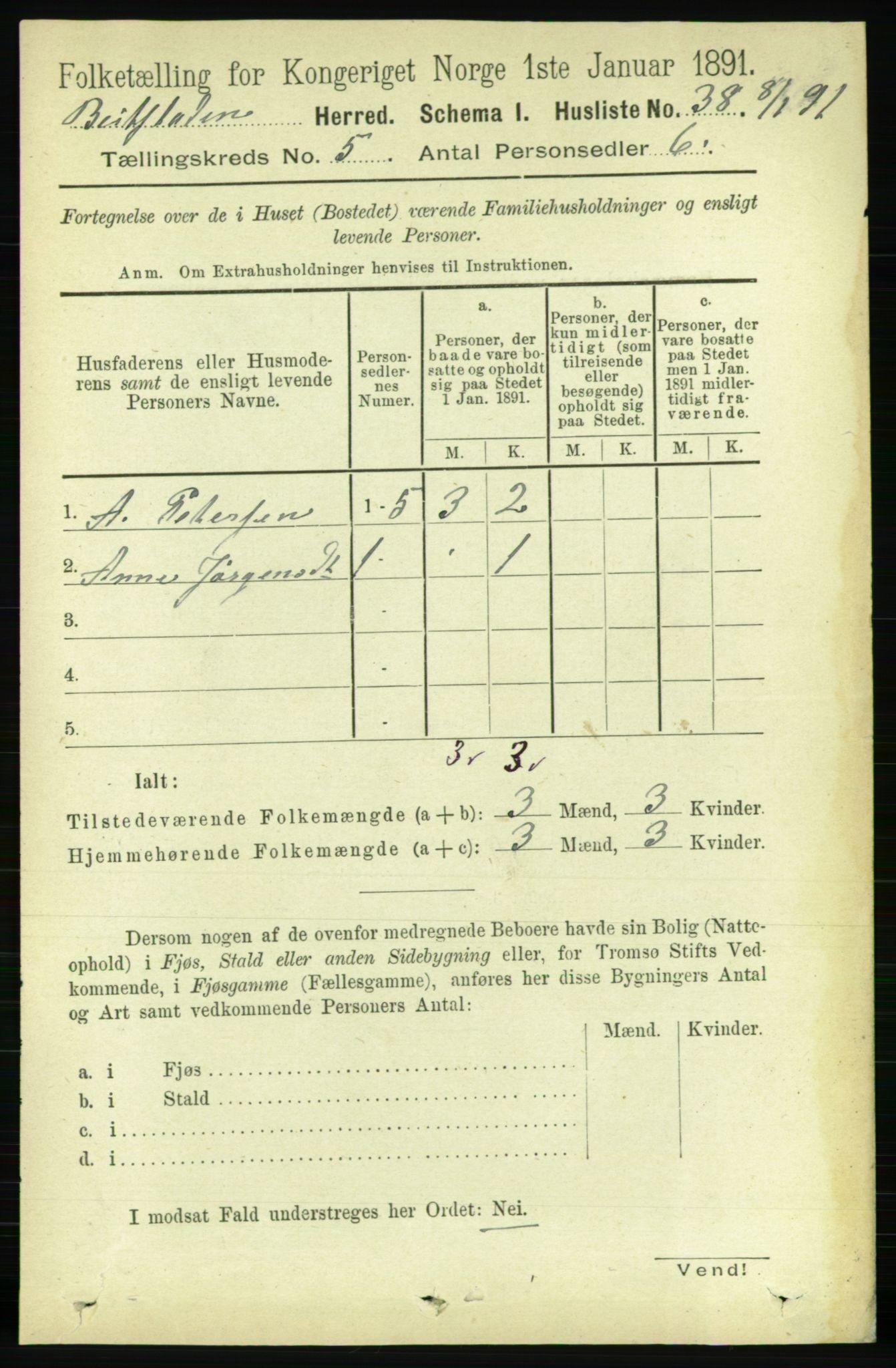 RA, 1891 census for 1727 Beitstad, 1891, p. 1242