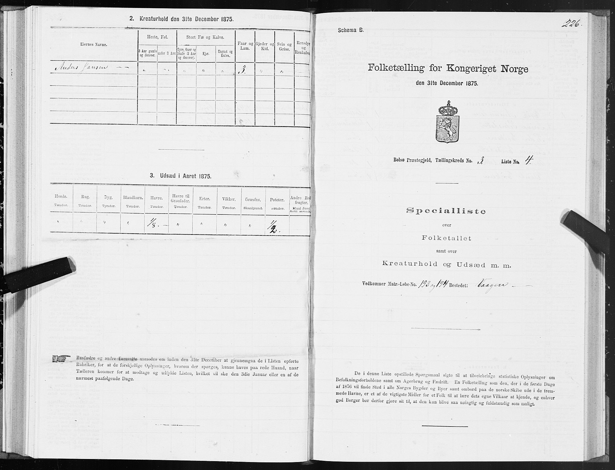 SAT, 1875 census for 1544P Bolsøy, 1875, p. 2226