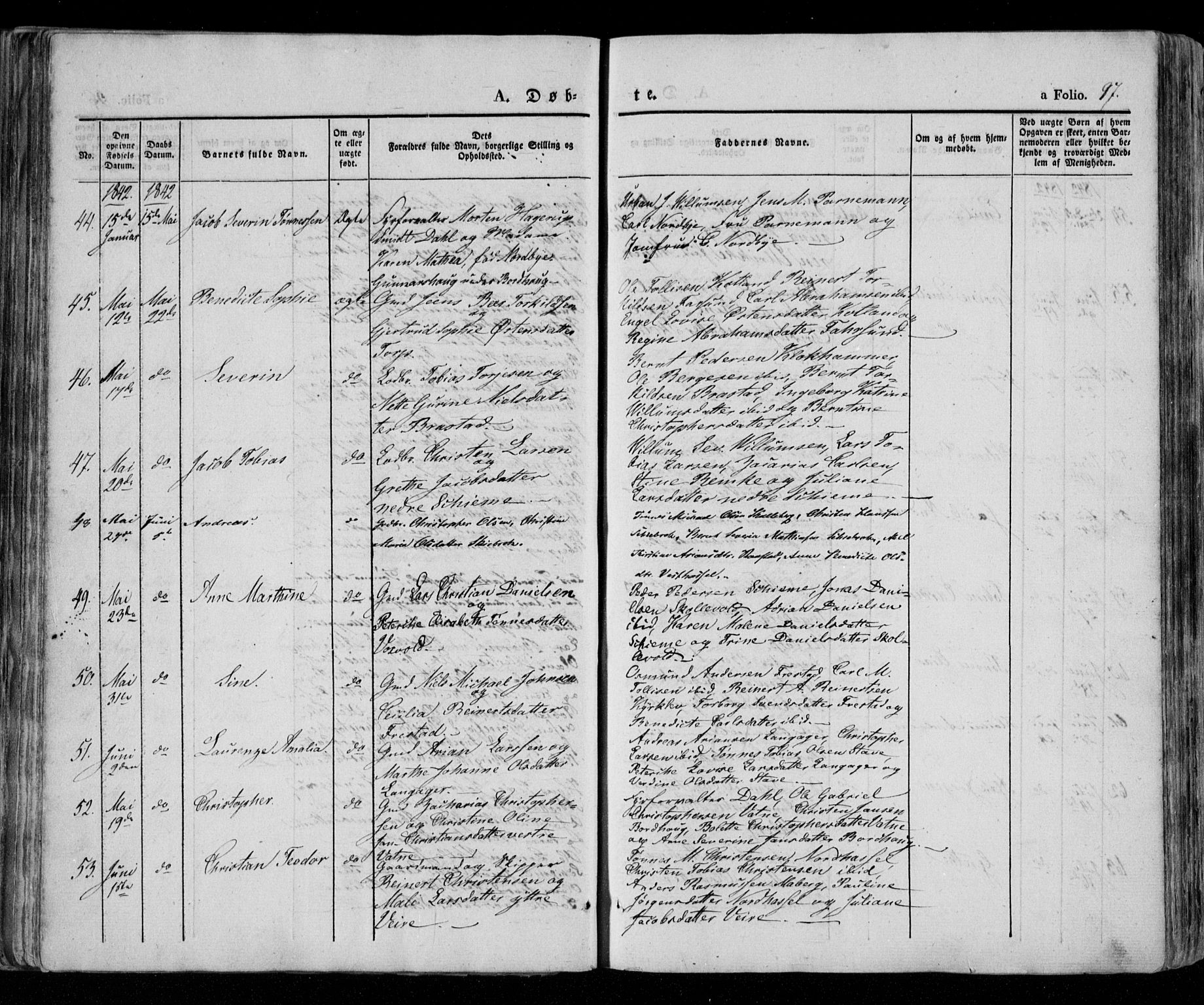 Lista sokneprestkontor, AV/SAK-1111-0027/F/Fa/L0009: Parish register (official) no. A 9, 1835-1846, p. 97