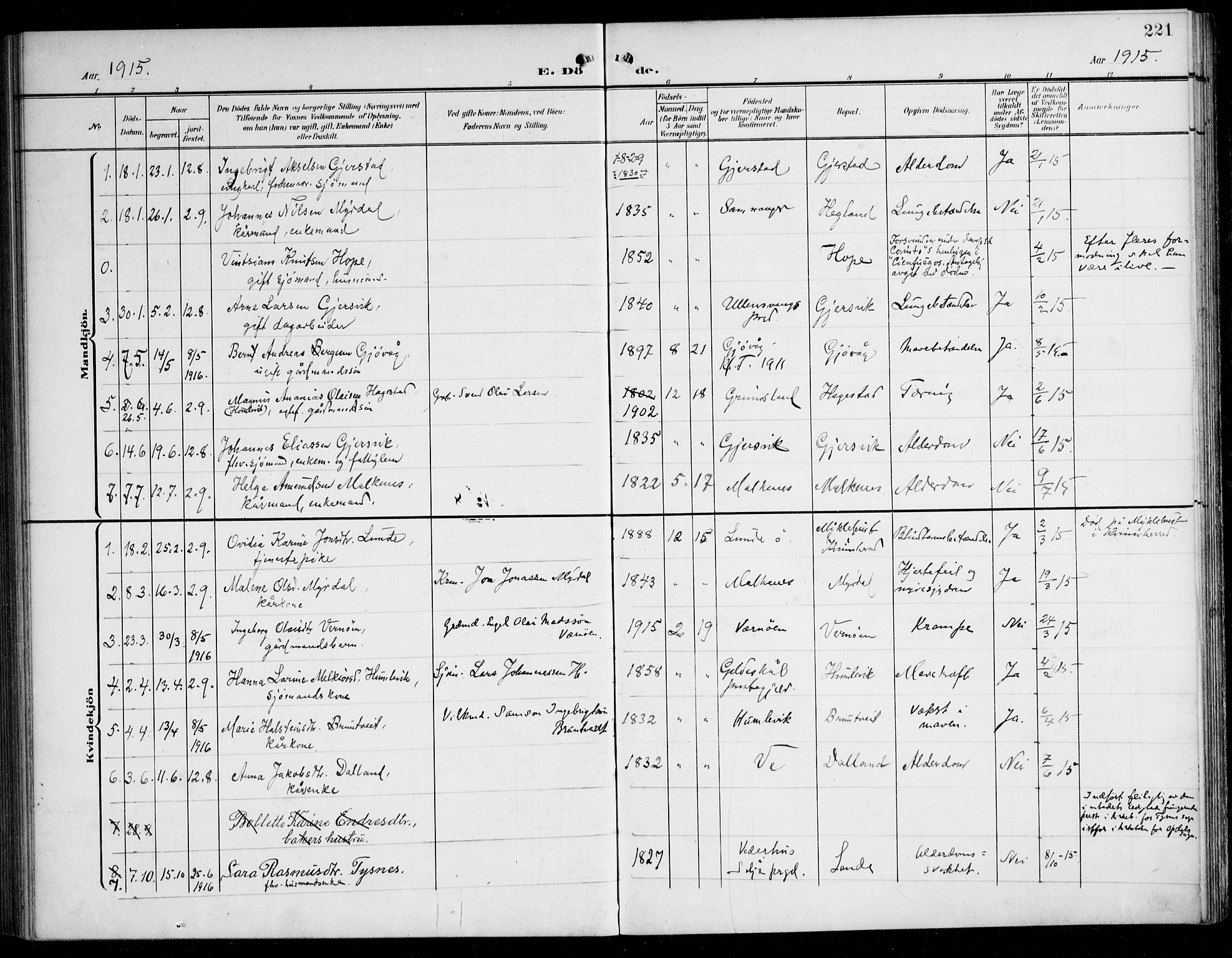 Tysnes sokneprestembete, SAB/A-78601/H/Haa: Parish register (official) no. B 2, 1907-1925, p. 221