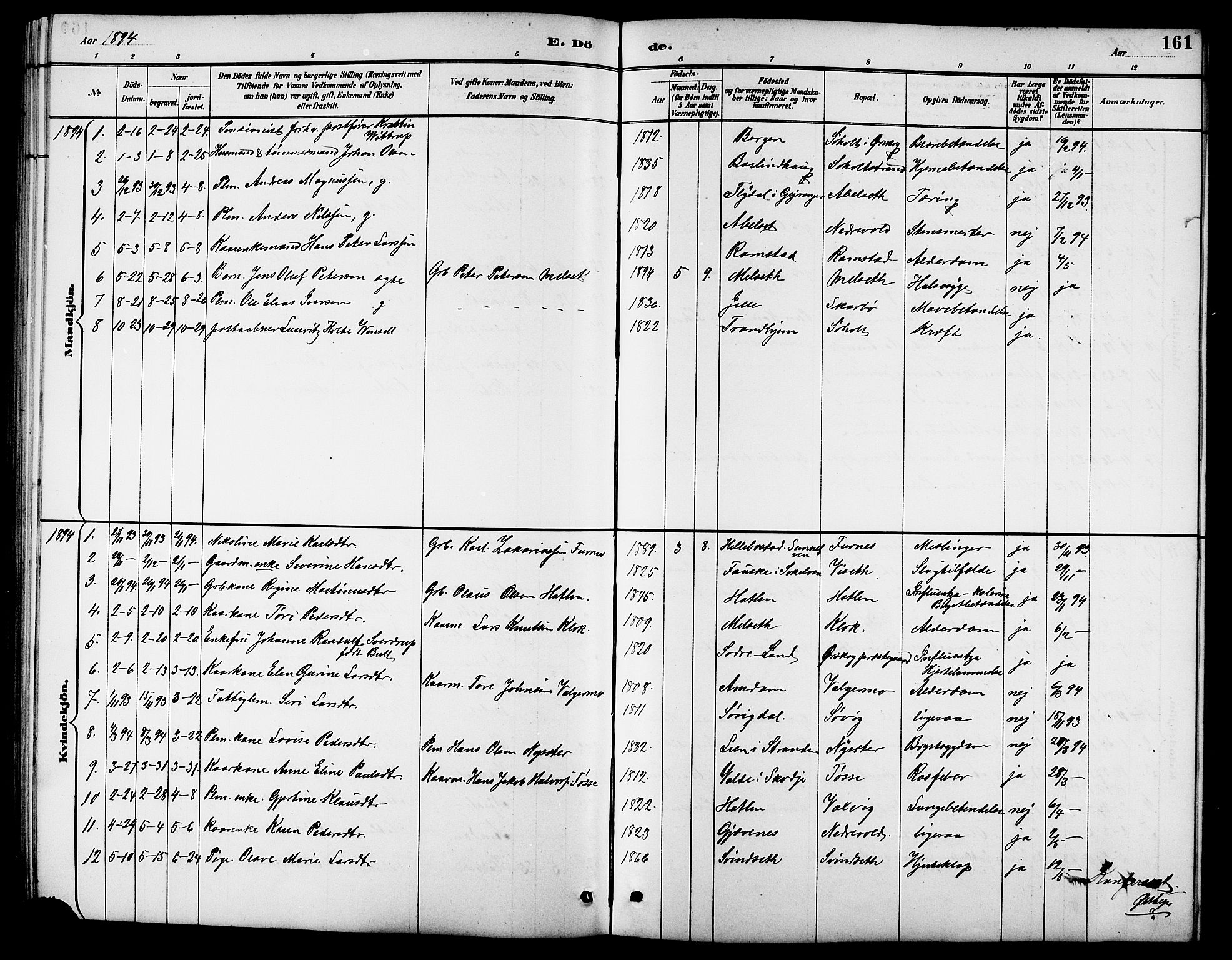 Ministerialprotokoller, klokkerbøker og fødselsregistre - Møre og Romsdal, AV/SAT-A-1454/522/L0327: Parish register (copy) no. 522C06, 1890-1915, p. 161