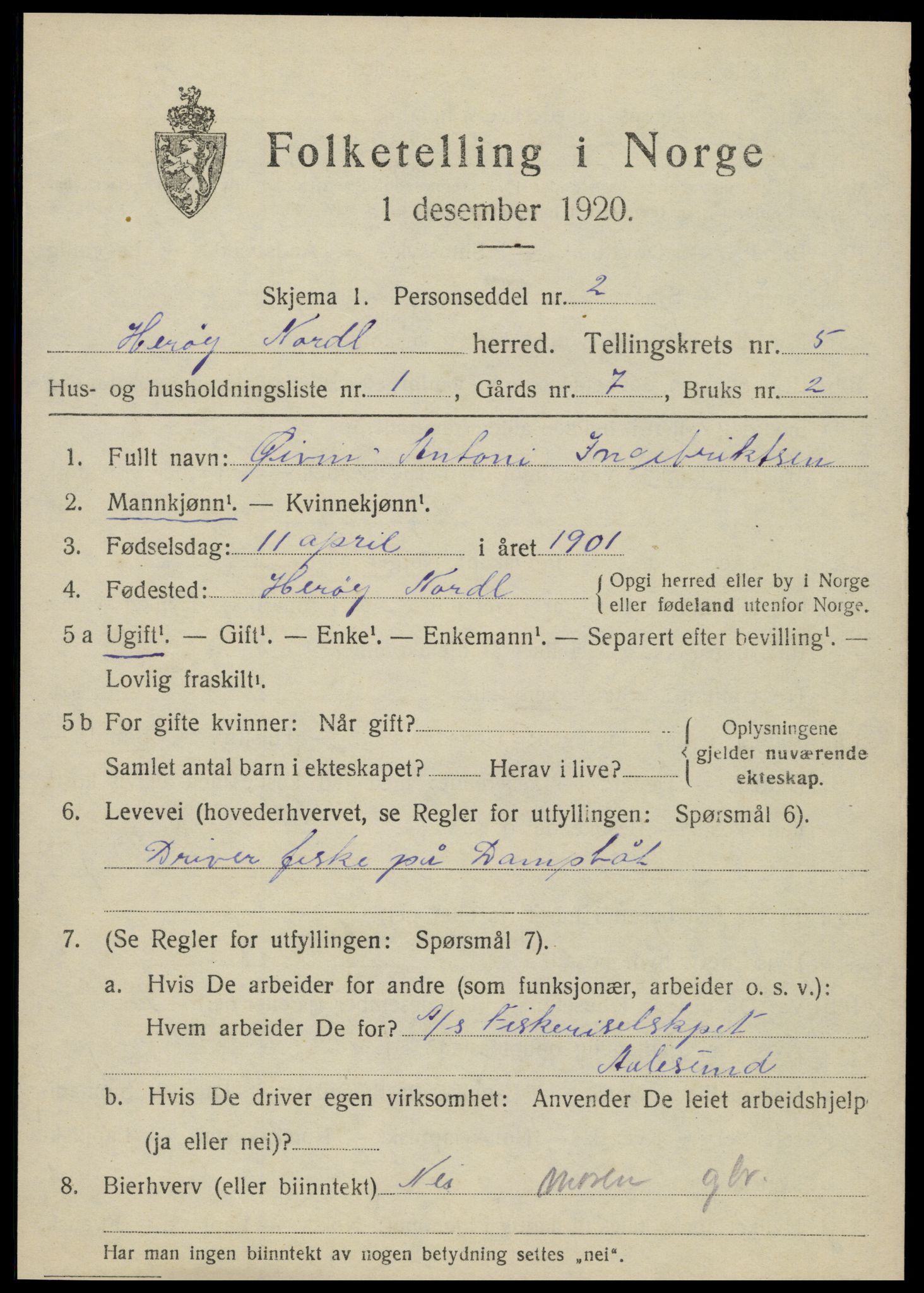 SAT, 1920 census for Herøy, 1920, p. 3436