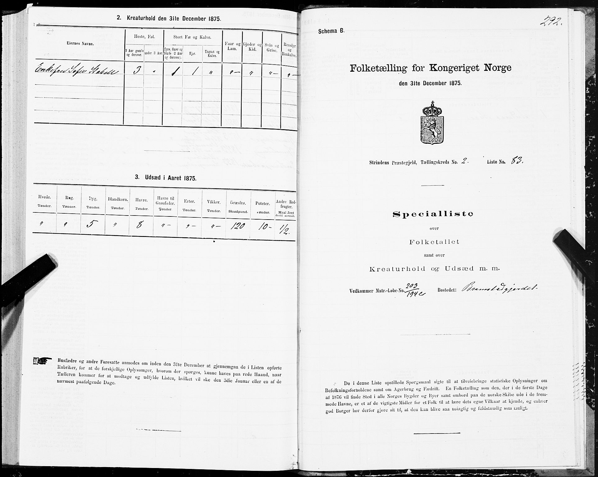 SAT, 1875 census for 1660P Strinda, 1875, p. 1292