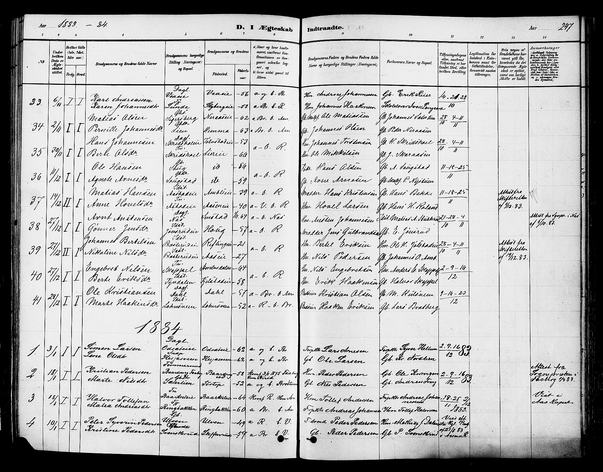 Ringsaker prestekontor, AV/SAH-PREST-014/K/Ka/L0012: Parish register (official) no. 12, 1879-1890, p. 247