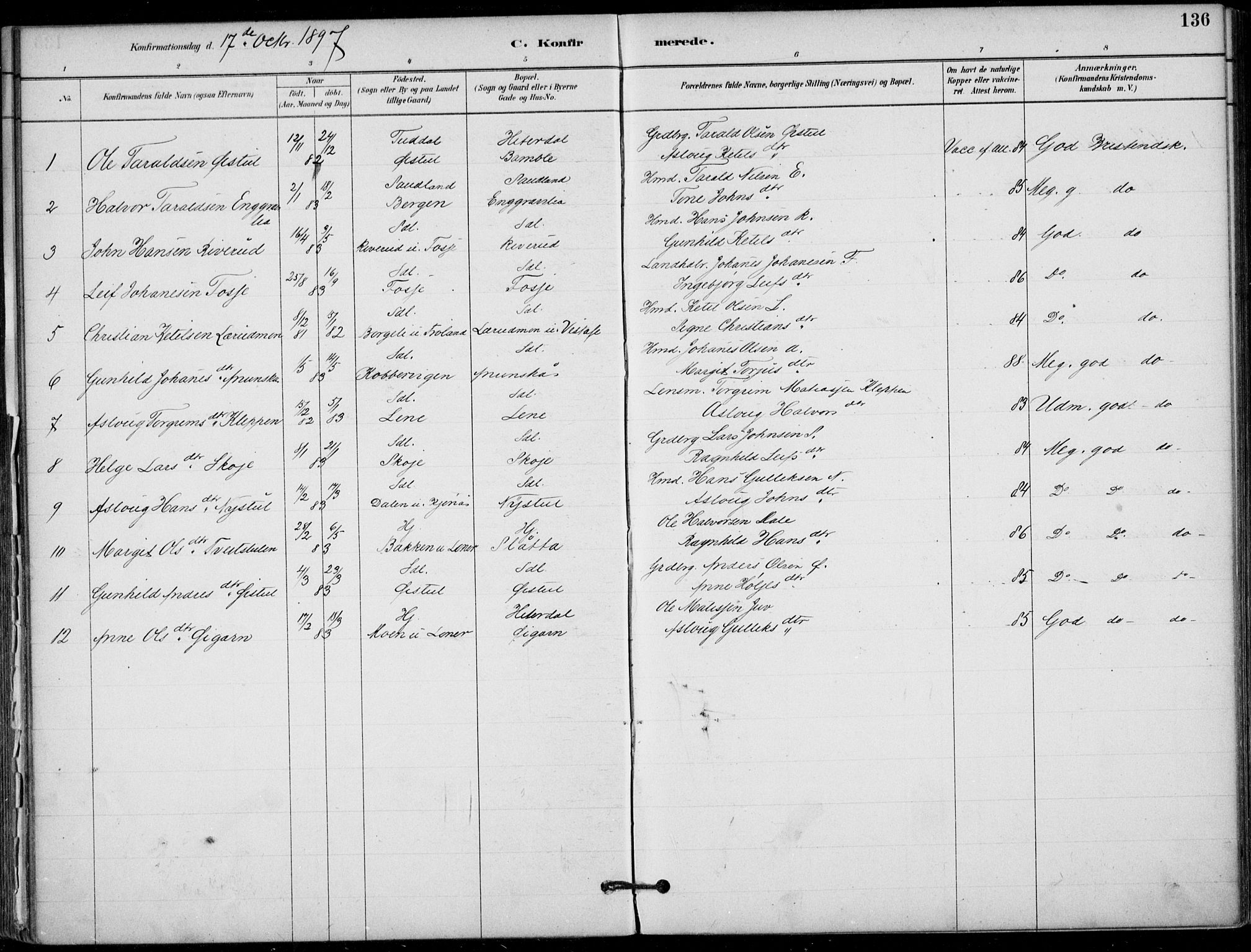 Hjartdal kirkebøker, SAKO/A-270/F/Fb/L0002: Parish register (official) no. II 2, 1880-1932, p. 136