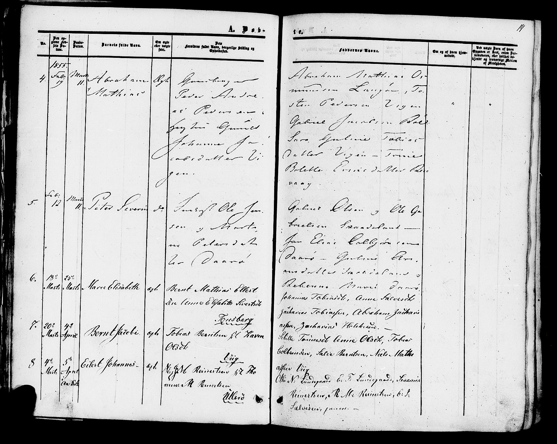 Herad sokneprestkontor, AV/SAK-1111-0018/F/Fa/Fab/L0004: Parish register (official) no. A 4, 1853-1885, p. 14