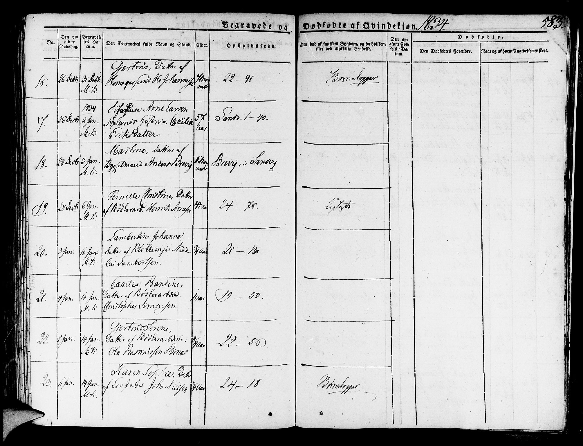 Korskirken sokneprestembete, AV/SAB-A-76101/H/Haa/L0014: Parish register (official) no. A 14, 1823-1835, p. 583