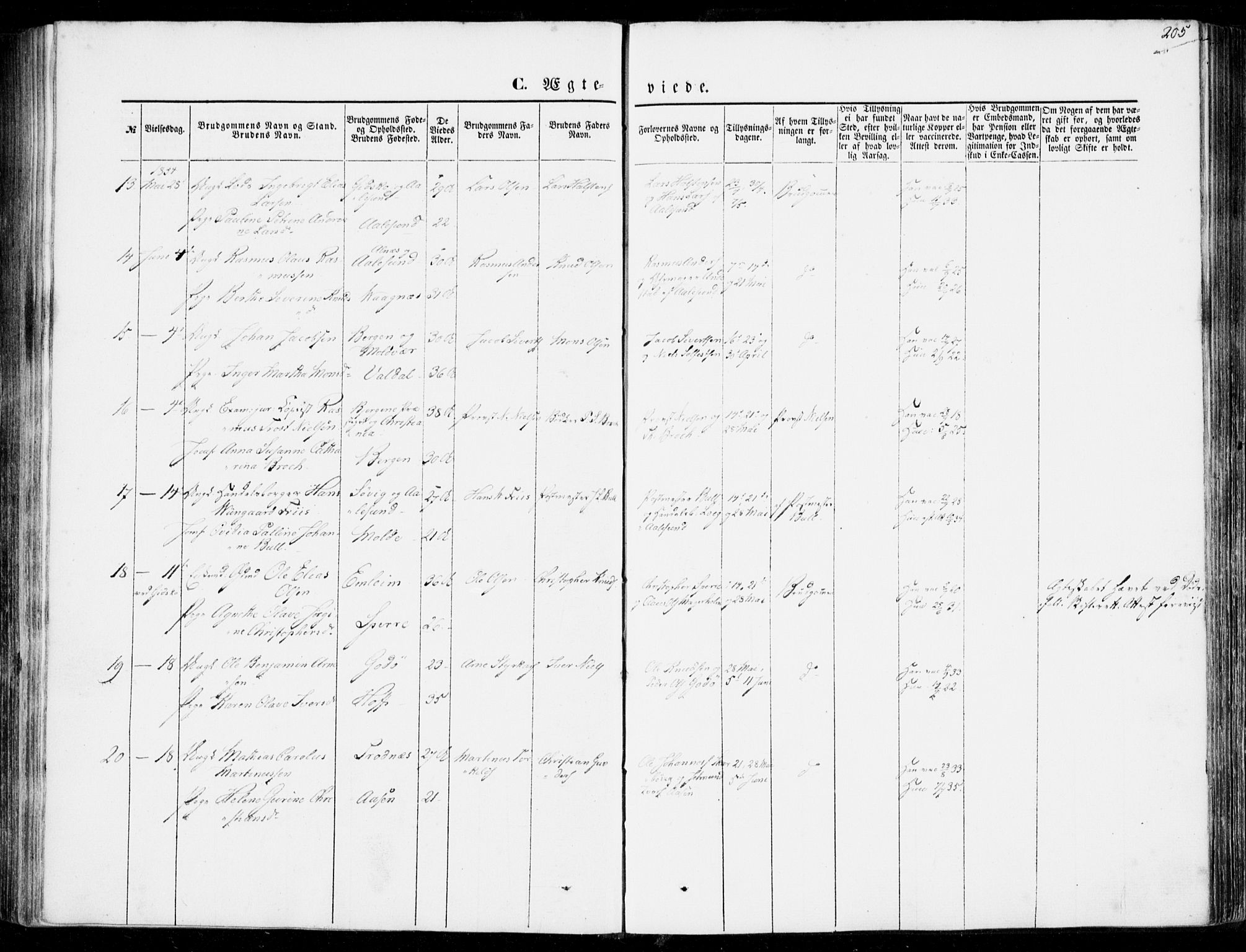 Ministerialprotokoller, klokkerbøker og fødselsregistre - Møre og Romsdal, AV/SAT-A-1454/528/L0397: Parish register (official) no. 528A08, 1848-1858, p. 205