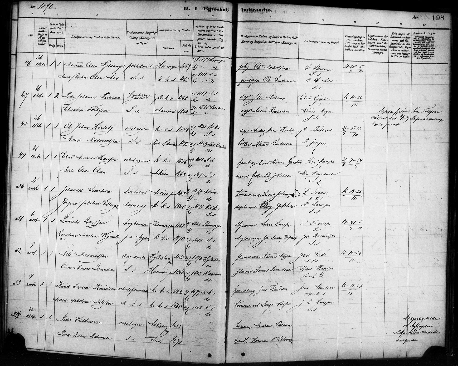 Sandviken Sokneprestembete, AV/SAB-A-77601/H/Ha/L0002: Parish register (official) no. A 2, 1878-1896, p. 198