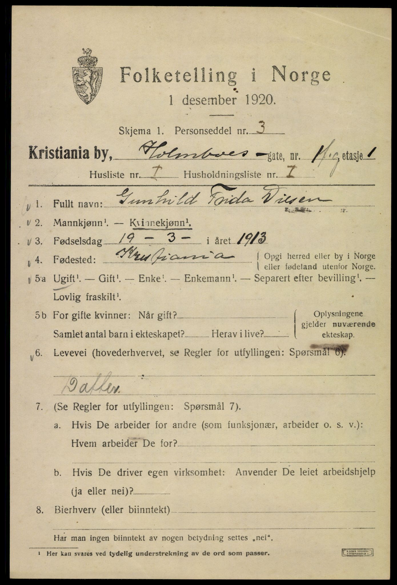 SAO, 1920 census for Kristiania, 1920, p. 296537