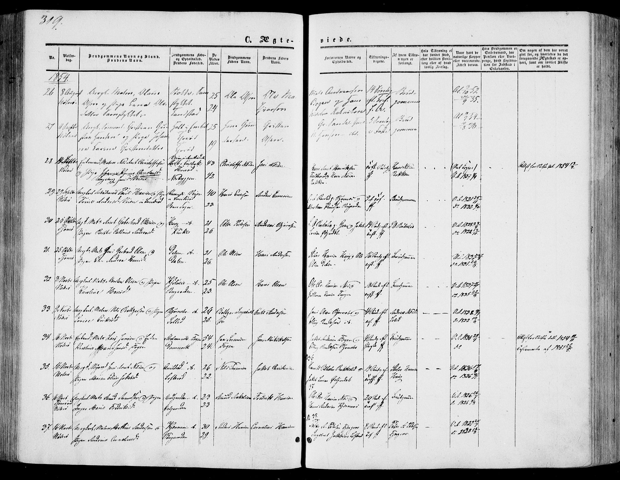 Nøtterøy kirkebøker, AV/SAKO-A-354/F/Fa/L0006: Parish register (official) no. I 6, 1852-1864, p. 319