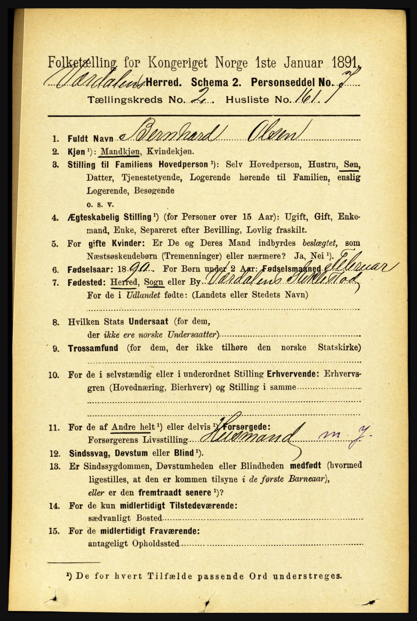 RA, 1891 census for 1721 Verdal, 1891, p. 1628