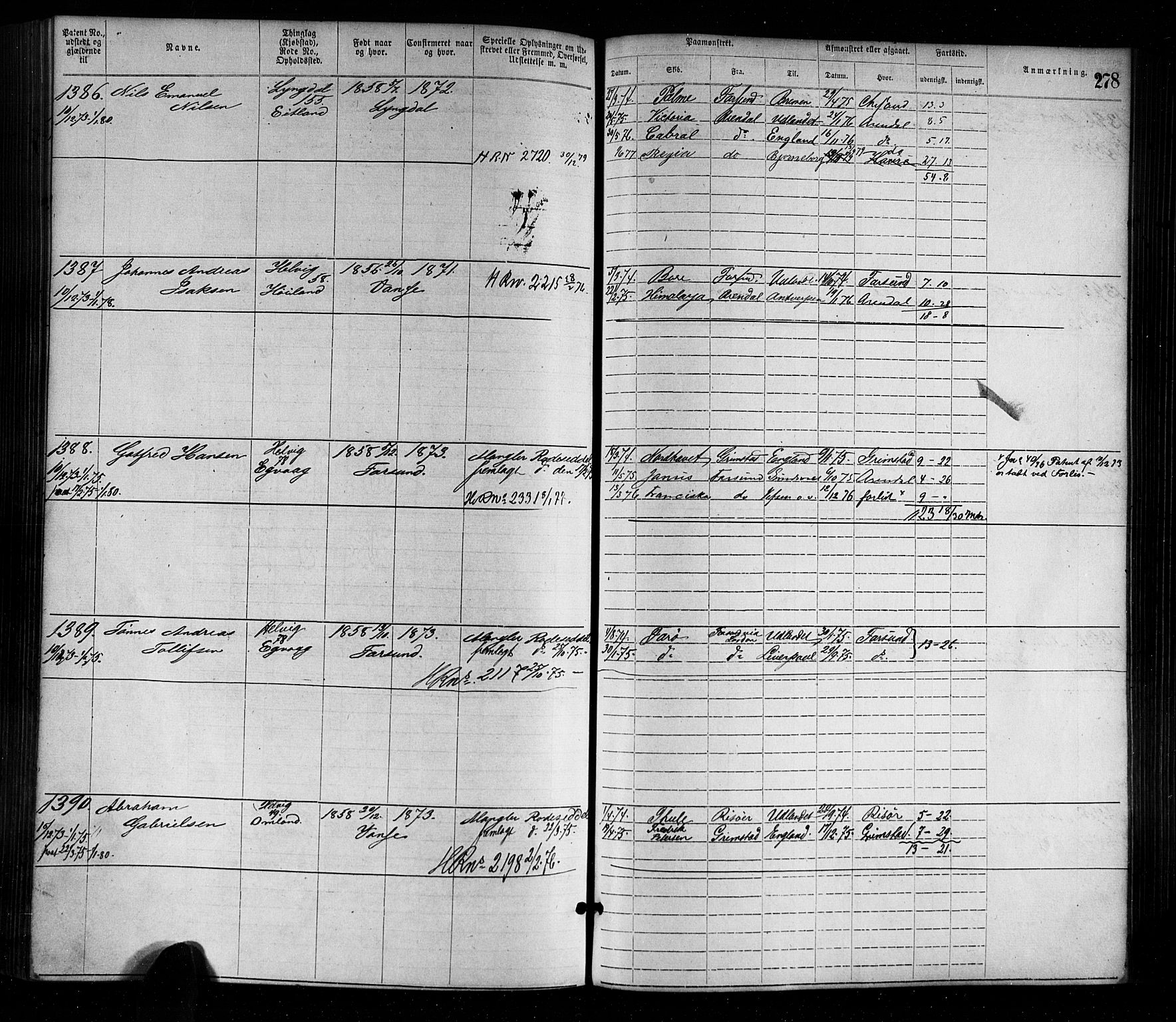 Farsund mønstringskrets, AV/SAK-2031-0017/F/Fa/L0001: Annotasjonsrulle nr 1-1920 med register, M-1, 1869-1877, p. 309