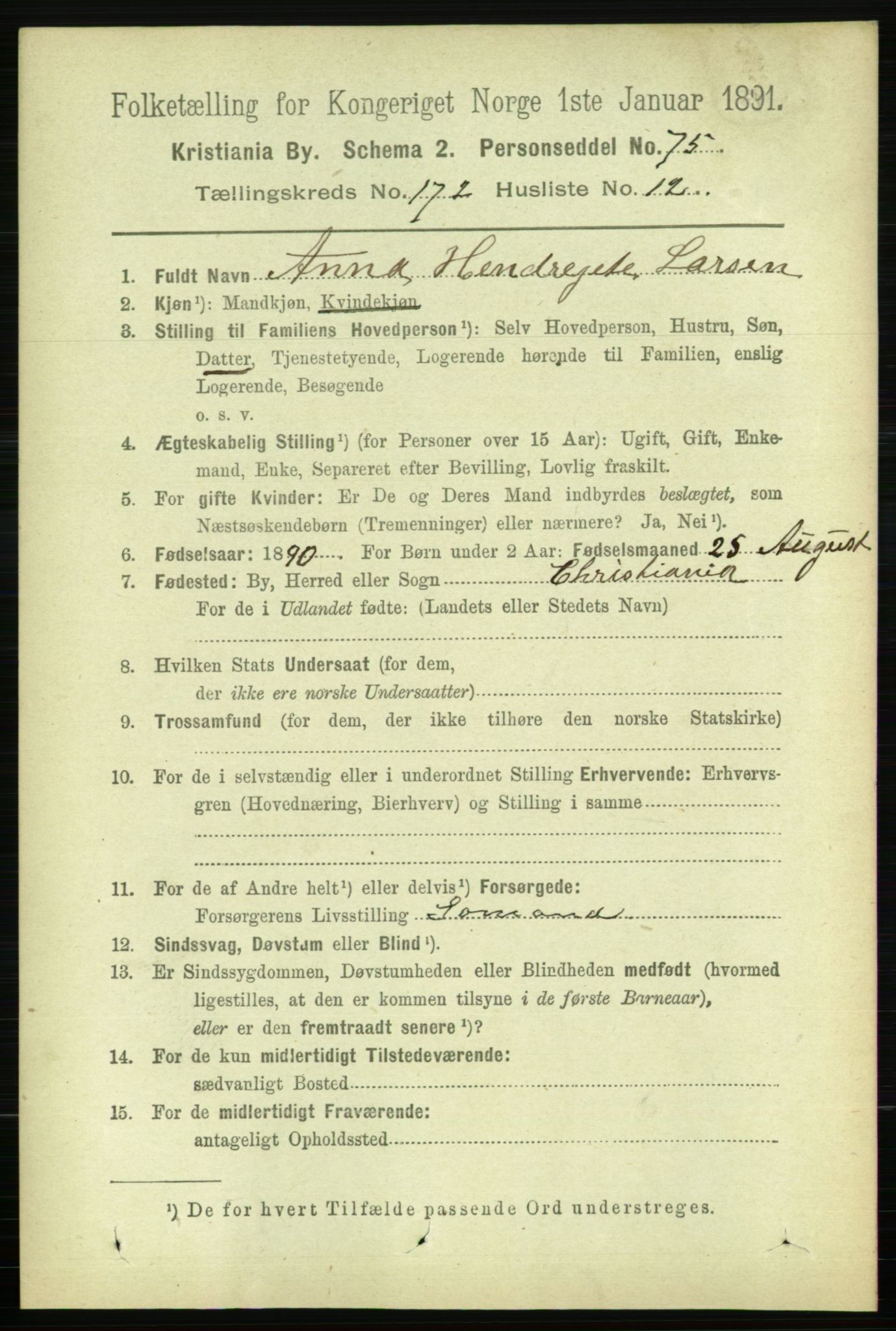 RA, 1891 census for 0301 Kristiania, 1891, p. 102260