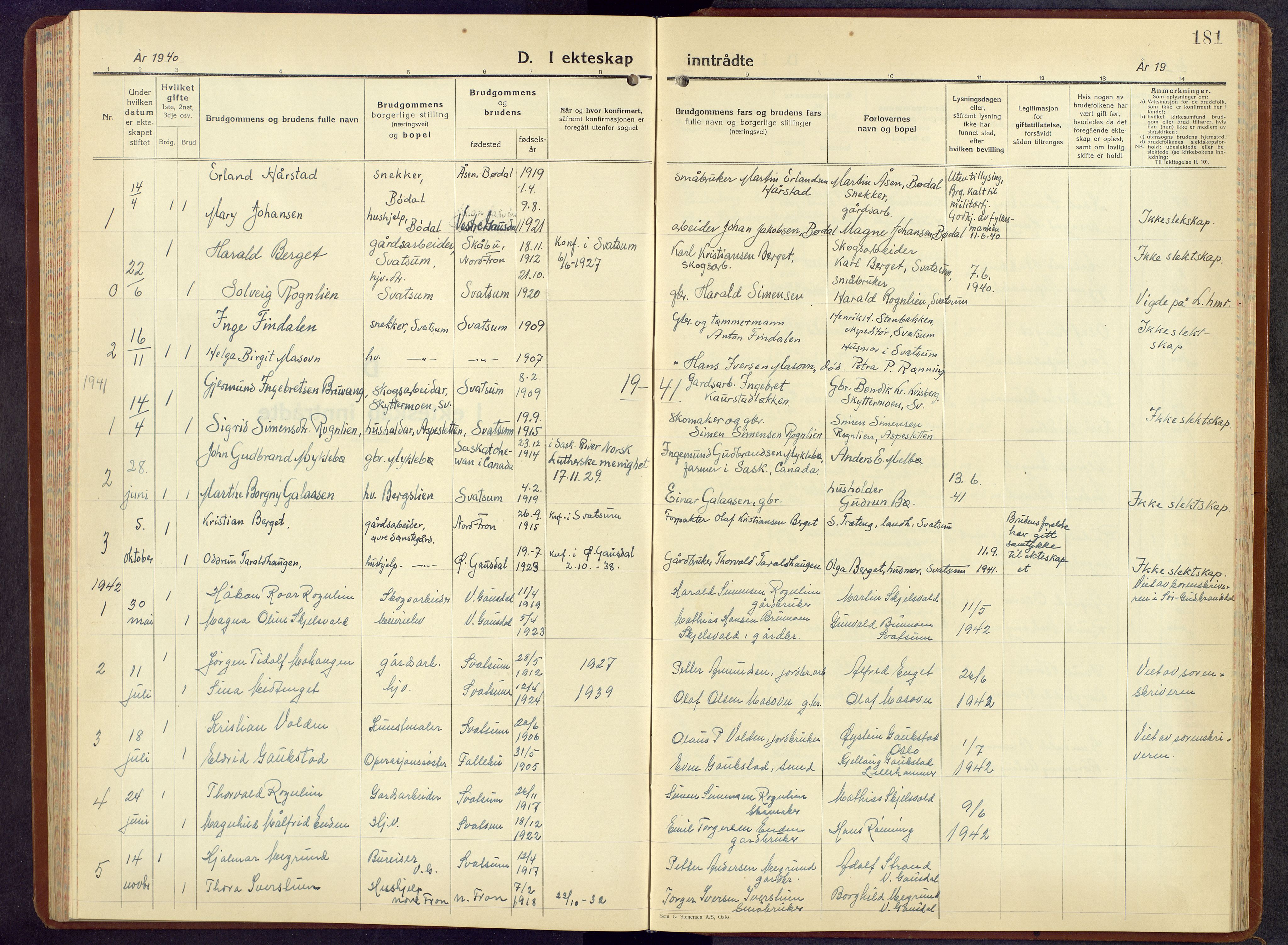 Vestre Gausdal prestekontor, SAH/PREST-094/H/Ha/Hab/L0006: Parish register (copy) no. 6, 1940-1977, p. 181