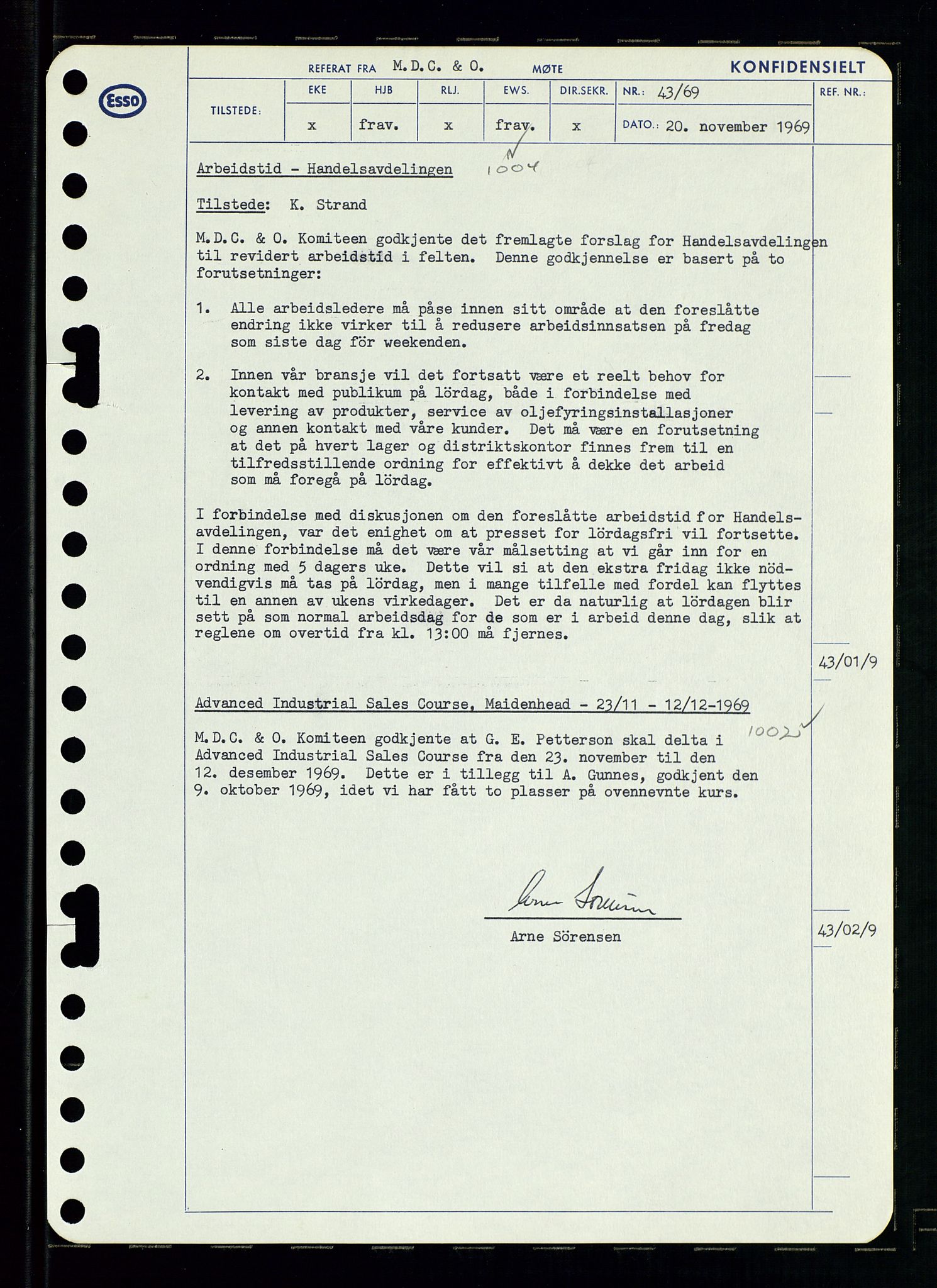 Pa 0982 - Esso Norge A/S, AV/SAST-A-100448/A/Aa/L0003/0001: Den administrerende direksjon Board minutes (styrereferater) og Bedriftforsamlingsprotokoll / Den administrerende direksjon Board minutes (styrereferater), 1969, p. 191