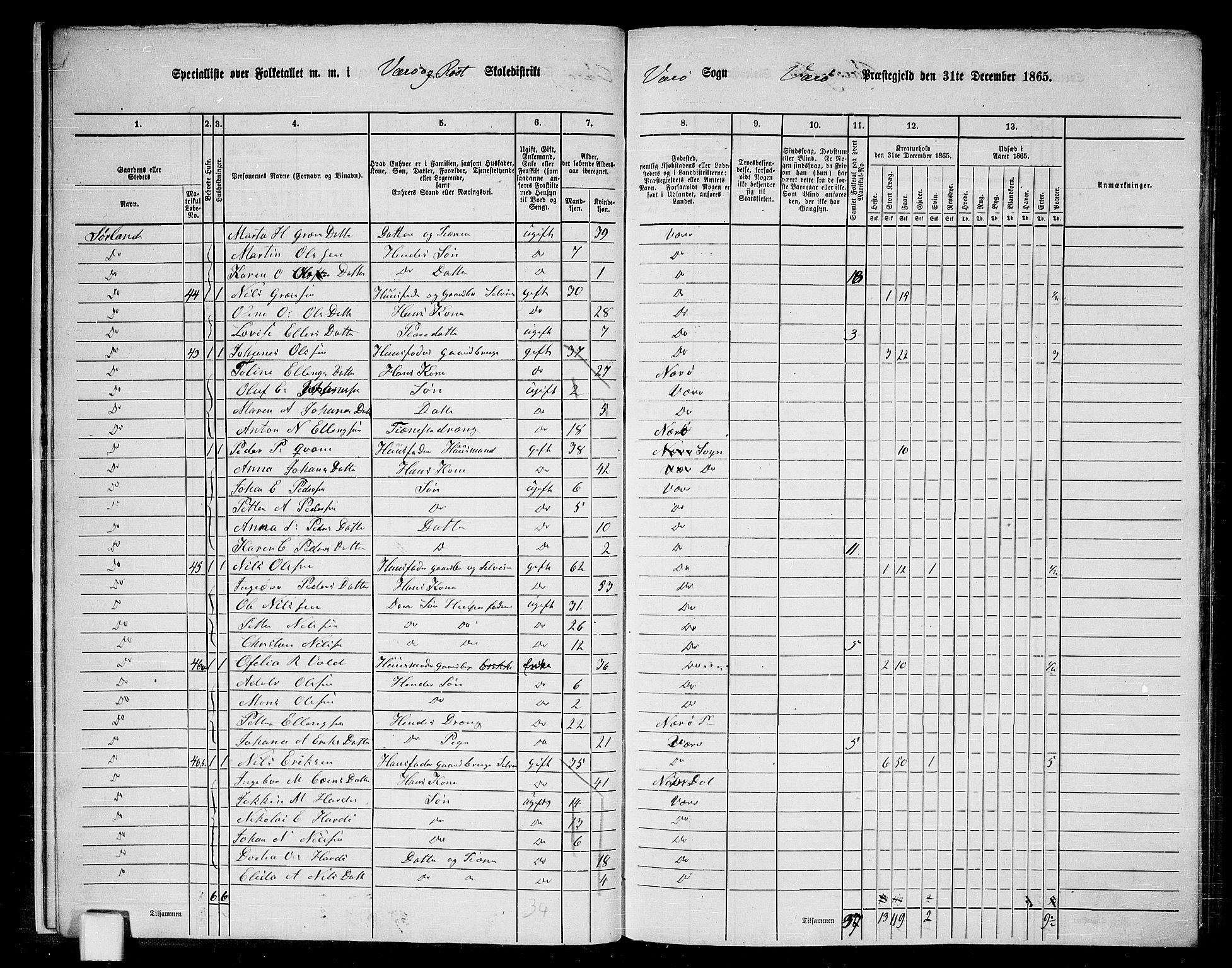 RA, 1865 census for Værøy, 1865, p. 11