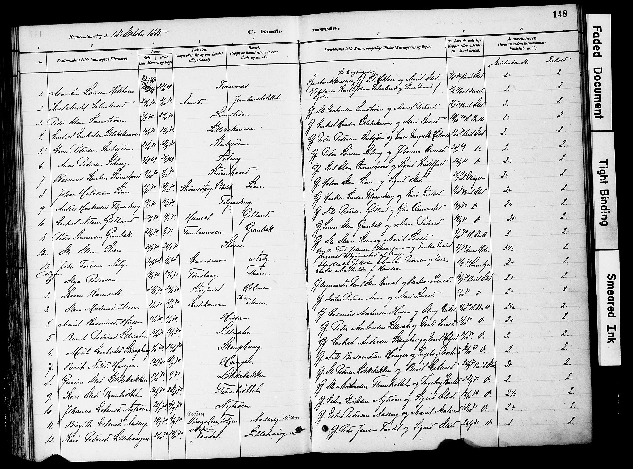 Tynset prestekontor, SAH/PREST-058/H/Ha/Haa/L0022: Parish register (official) no. 22, 1880-1899, p. 148