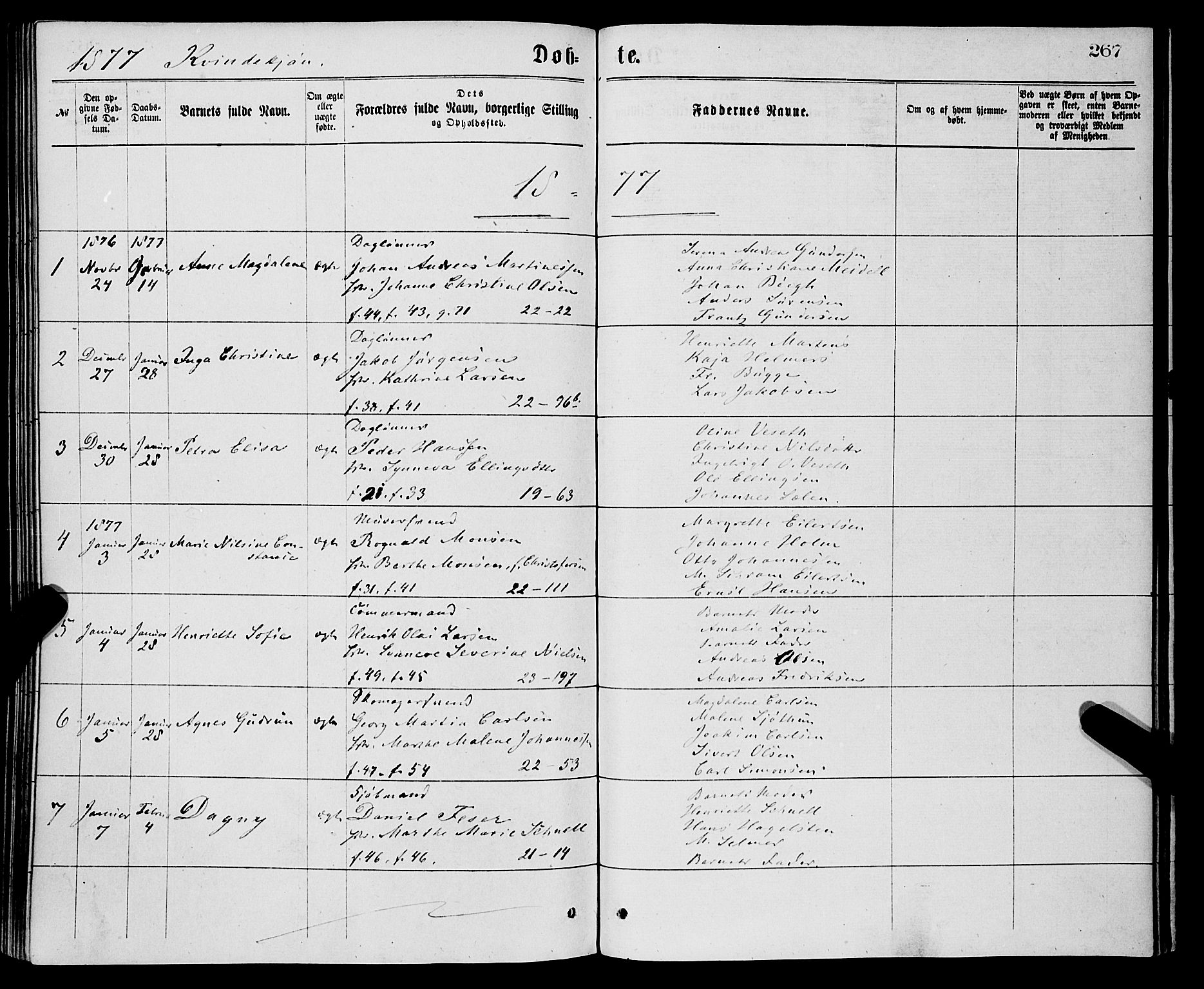 Korskirken sokneprestembete, SAB/A-76101/H/Haa/L0020: Parish register (official) no. B 6, 1871-1878, p. 267