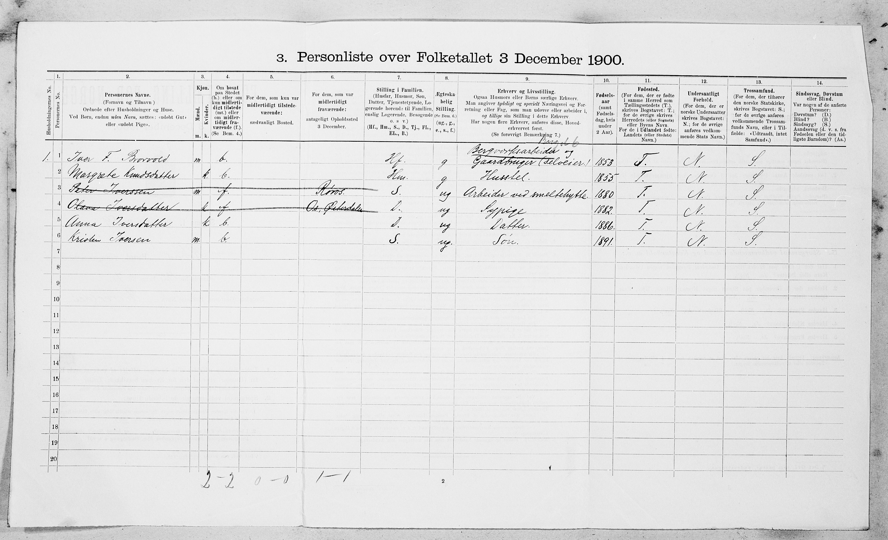 SAT, 1900 census for Røros, 1900, p. 1015