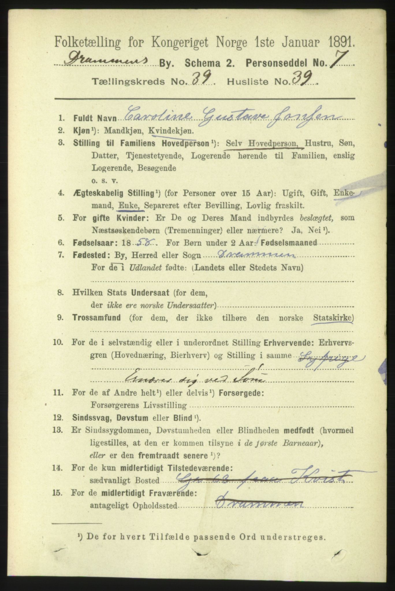 RA, 1891 census for 0602 Drammen, 1891, p. 23694