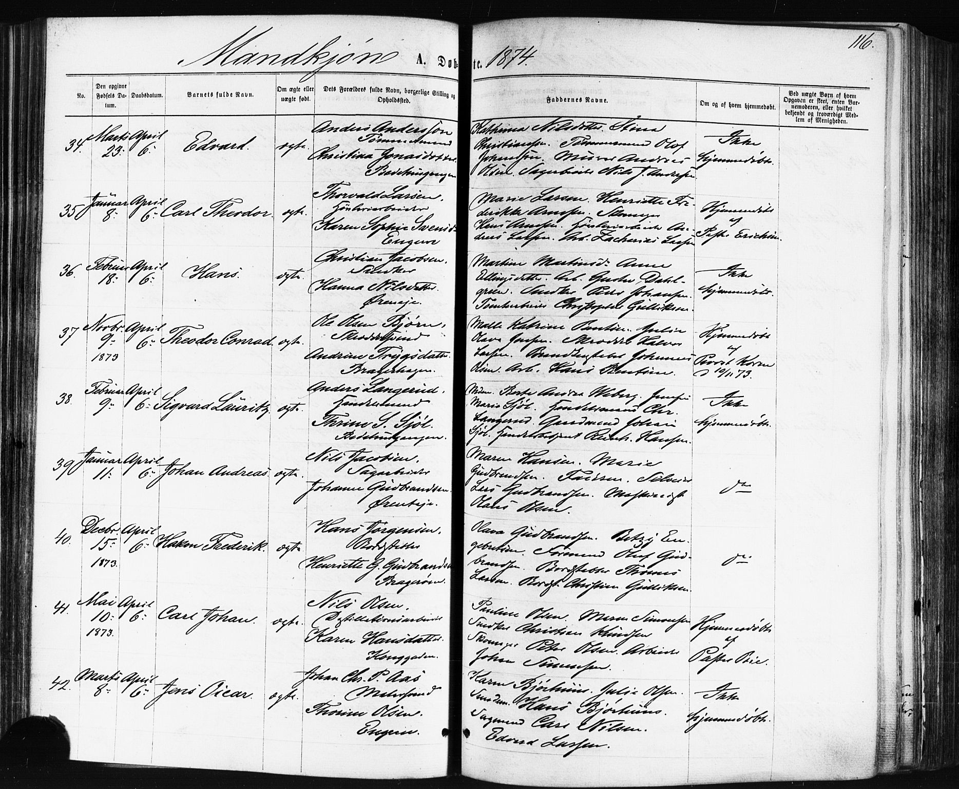 Bragernes kirkebøker, SAKO/A-6/F/Fb/L0004: Parish register (official) no. II 4, 1869-1875, p. 116