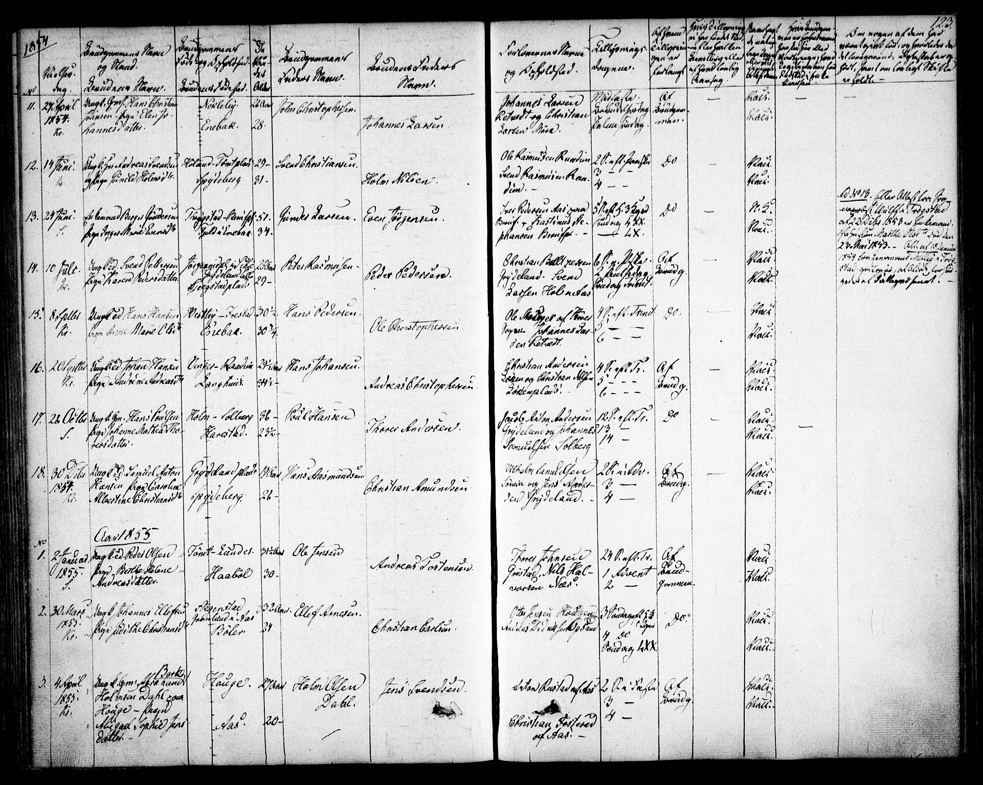 Kråkstad prestekontor Kirkebøker, SAO/A-10125a/F/Fa/L0006: Parish register (official) no. I 6, 1848-1857, p. 123