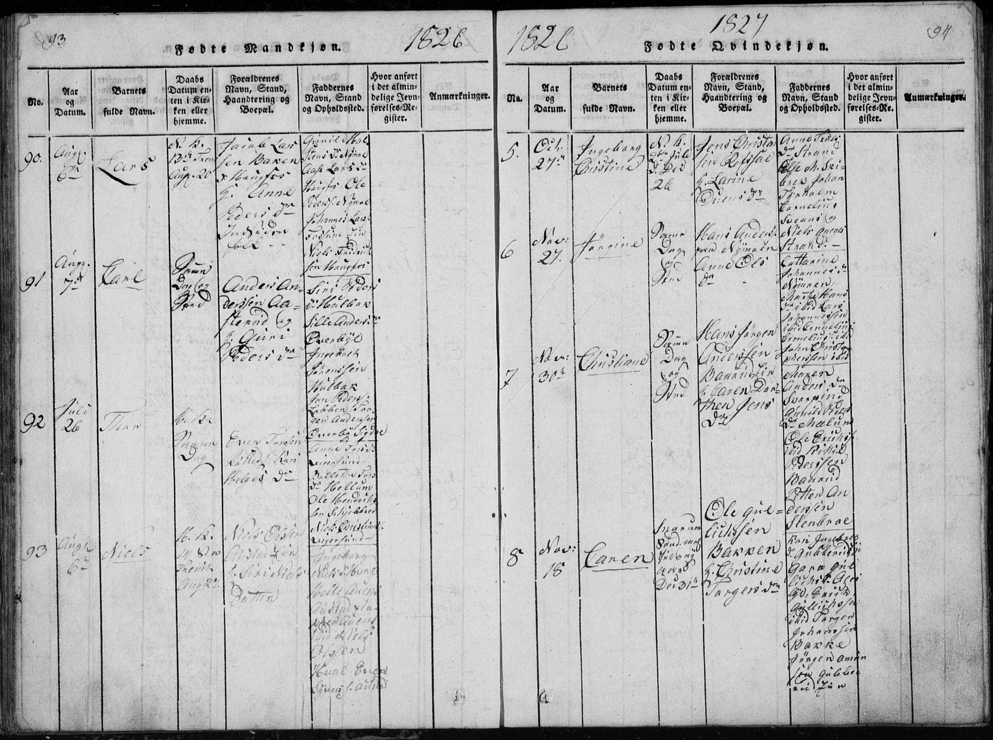 Modum kirkebøker, AV/SAKO-A-234/G/Ga/L0002: Parish register (copy) no. I 2, 1824-1832, p. 93-94