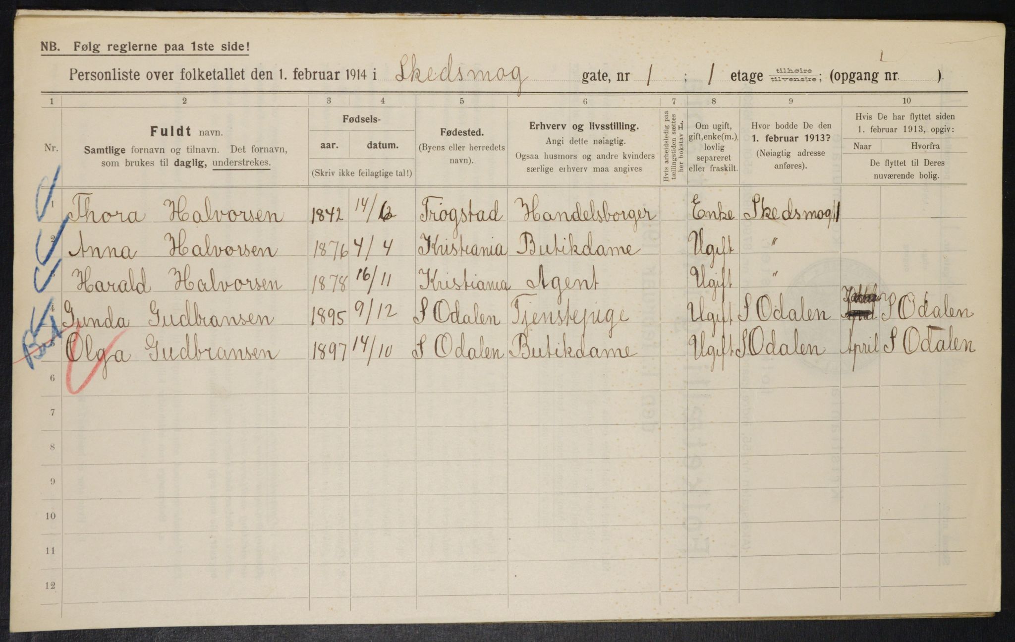 OBA, Municipal Census 1914 for Kristiania, 1914, p. 95136