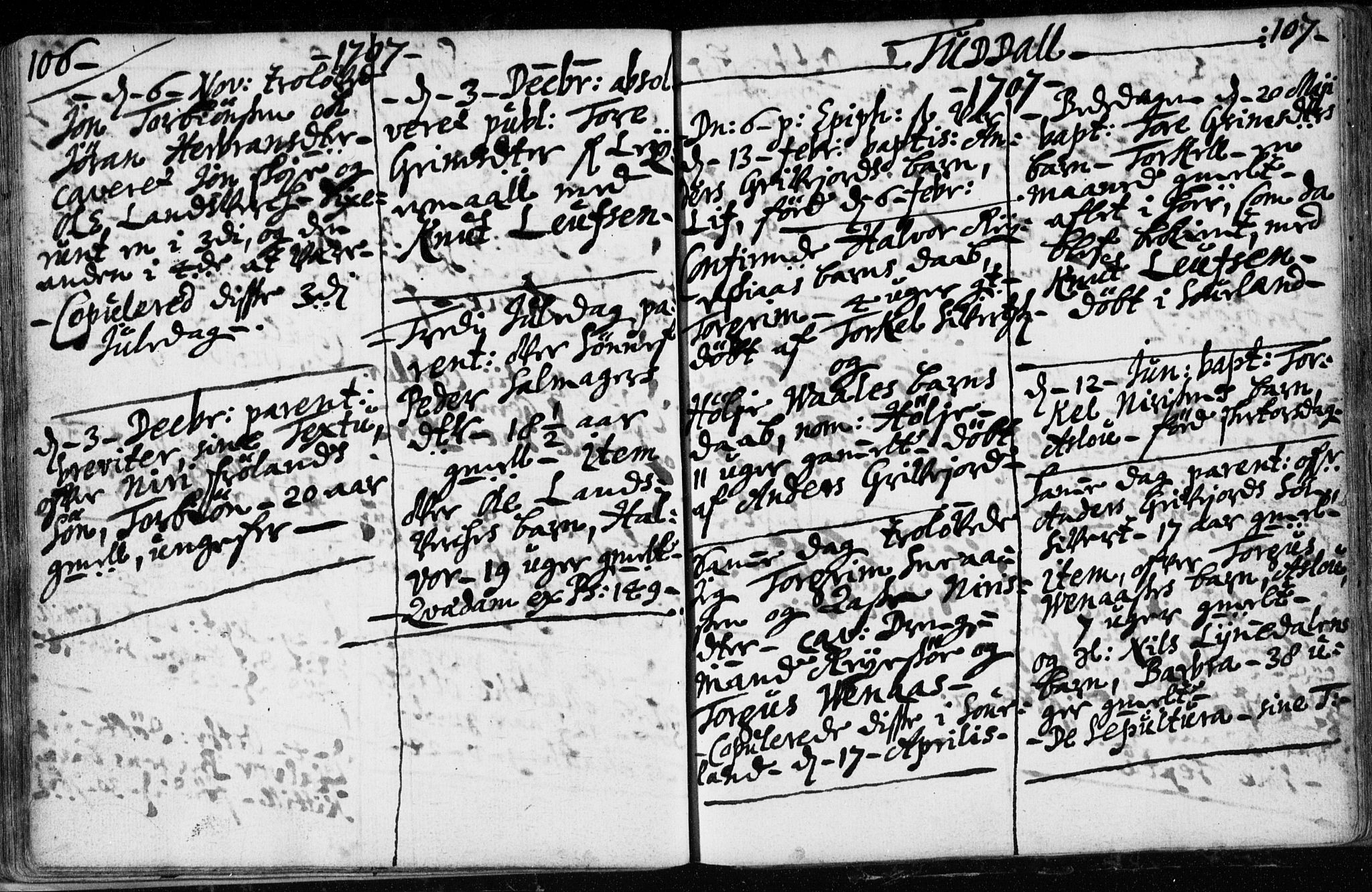 Hjartdal kirkebøker, SAKO/A-270/F/Fa/L0001: Parish register (official) no. I 1, 1685-1714, p. 106-107