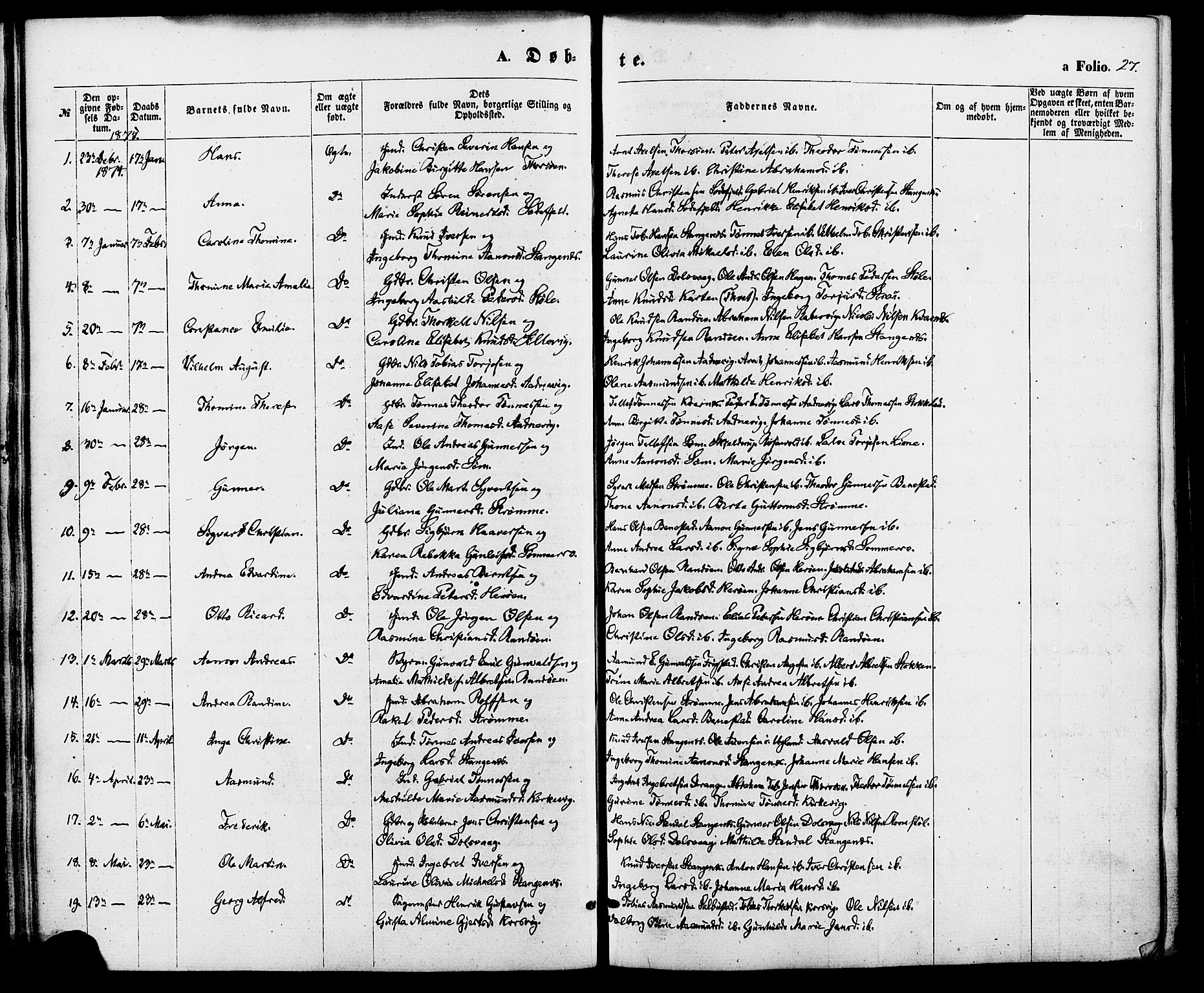 Oddernes sokneprestkontor, AV/SAK-1111-0033/F/Fa/Fab/L0001: Parish register (official) no. A 1, 1865-1884, p. 27