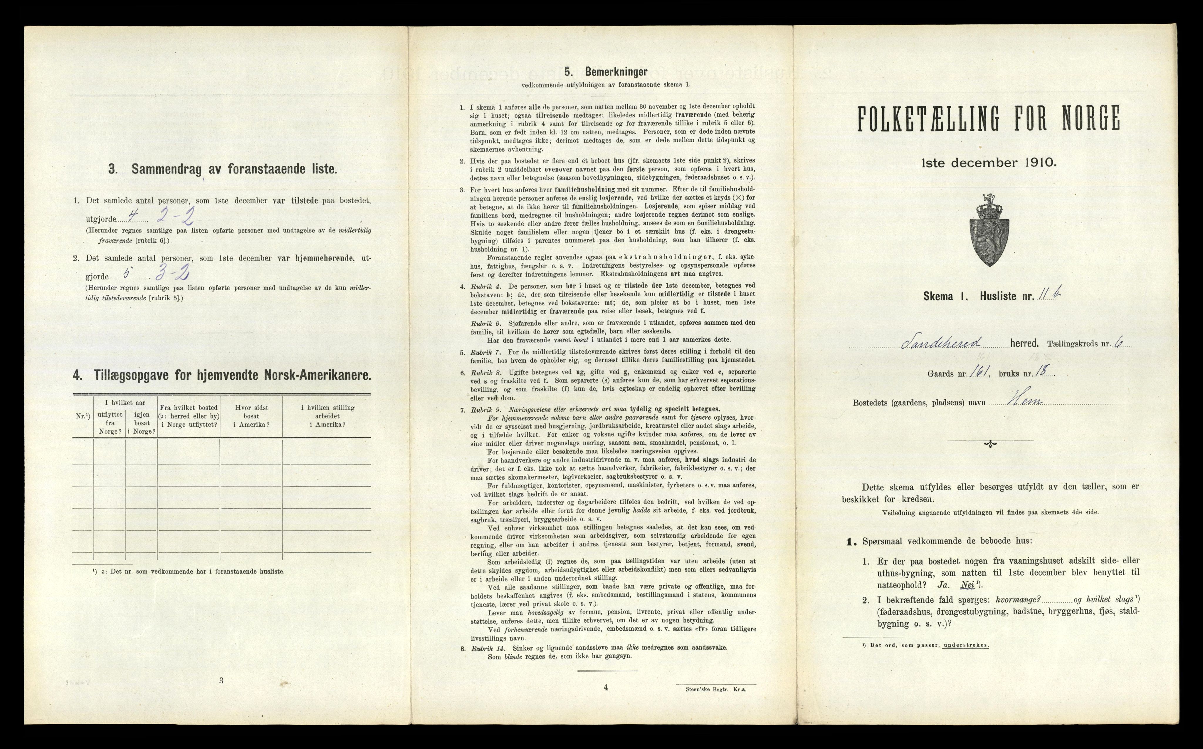 RA, 1910 census for Sandeherred, 1910, p. 1223