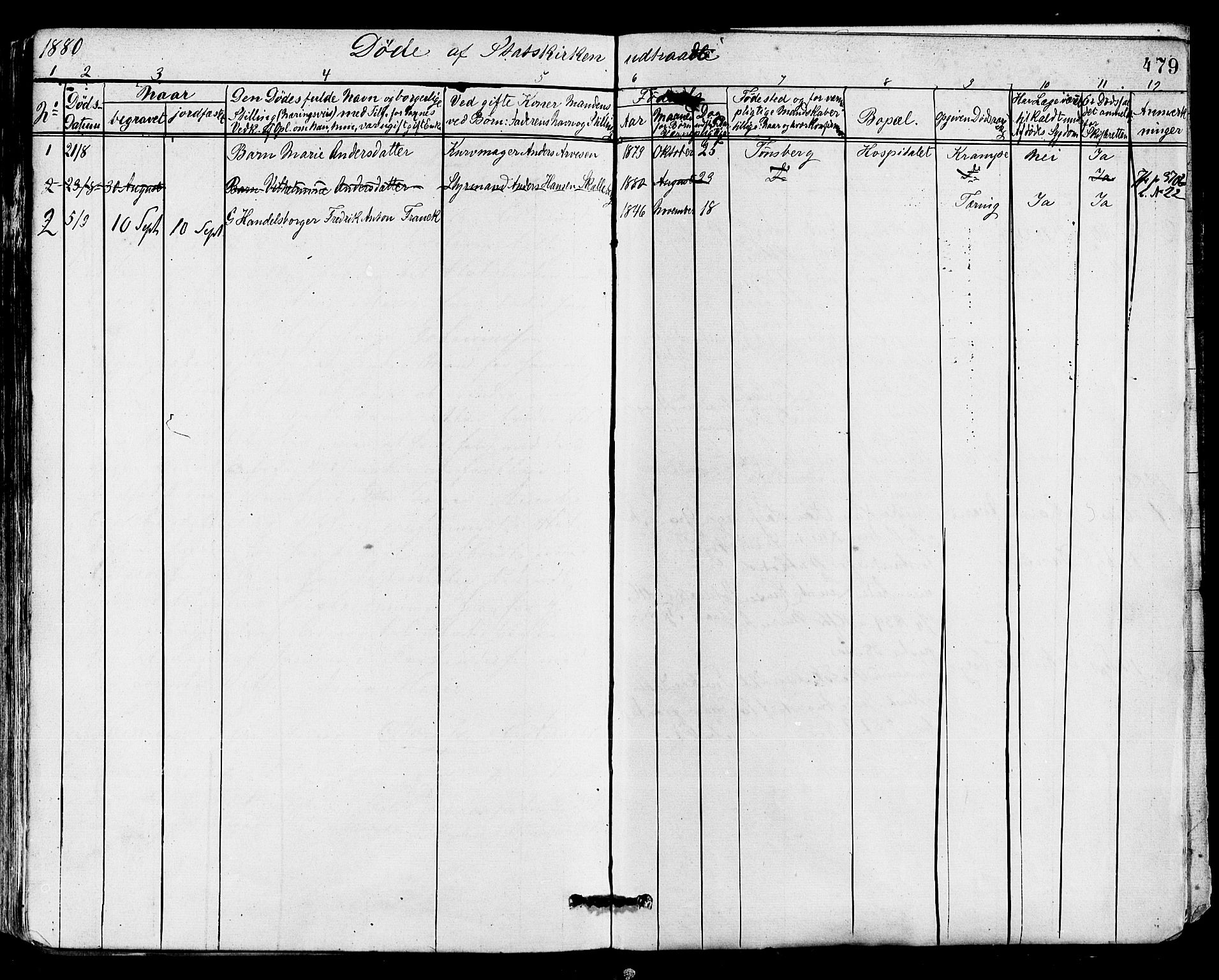 Tønsberg kirkebøker, SAKO/A-330/F/Fa/L0010: Parish register (official) no. I 10, 1874-1880, p. 479