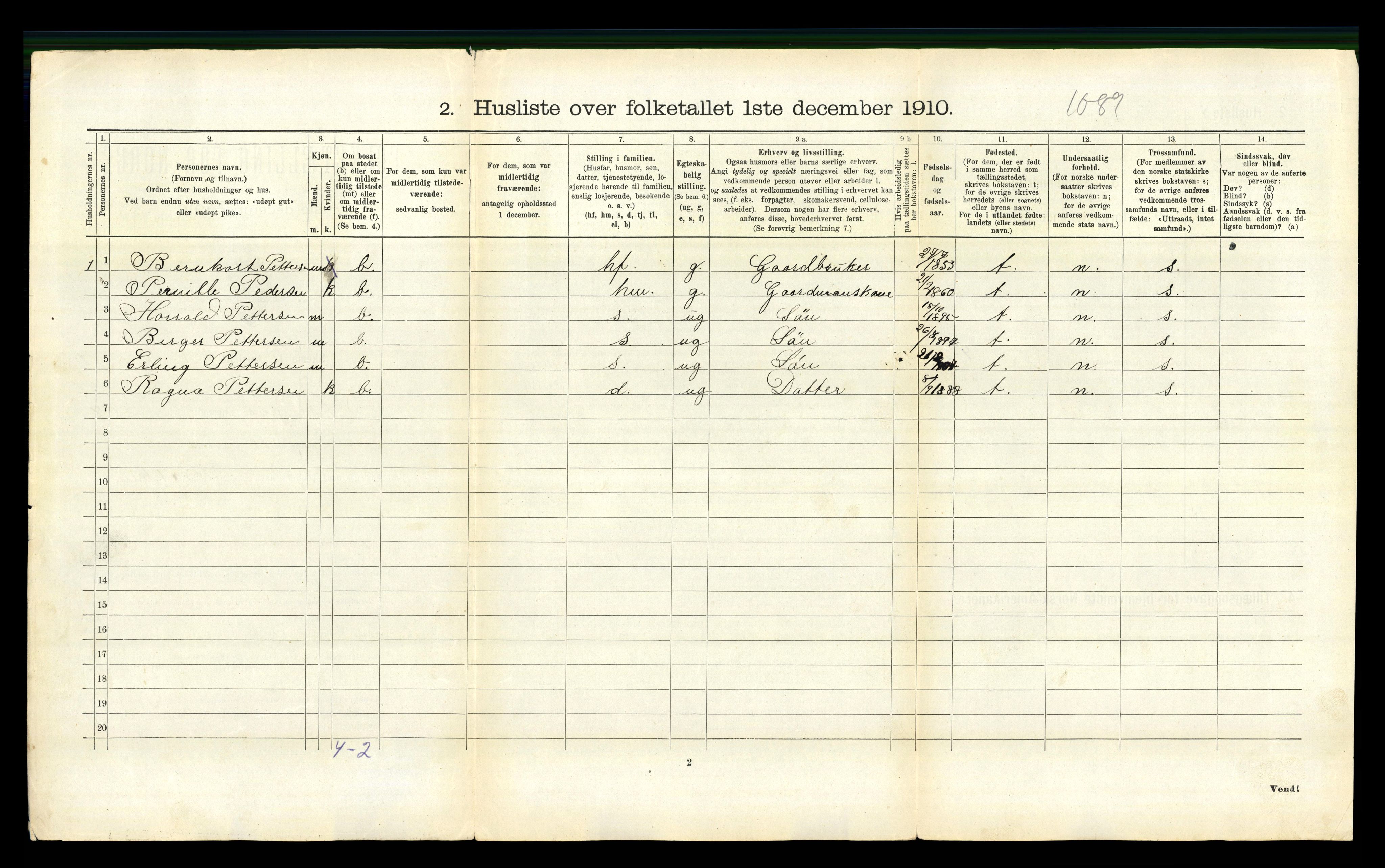 RA, 1910 census for Steigen, 1910, p. 624