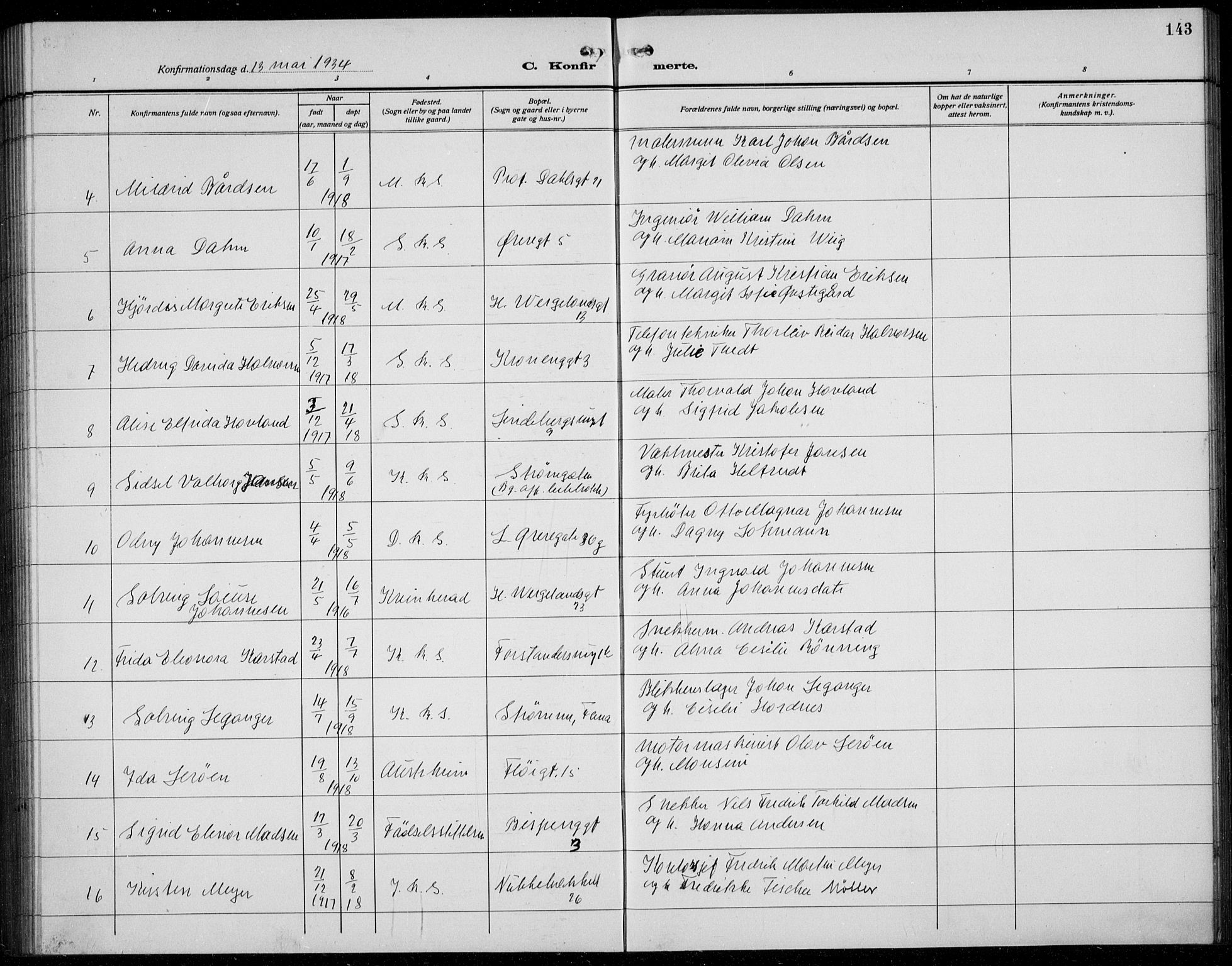 Korskirken sokneprestembete, AV/SAB-A-76101/H/Hab: Parish register (copy) no. C 6, 1918-1941, p. 143