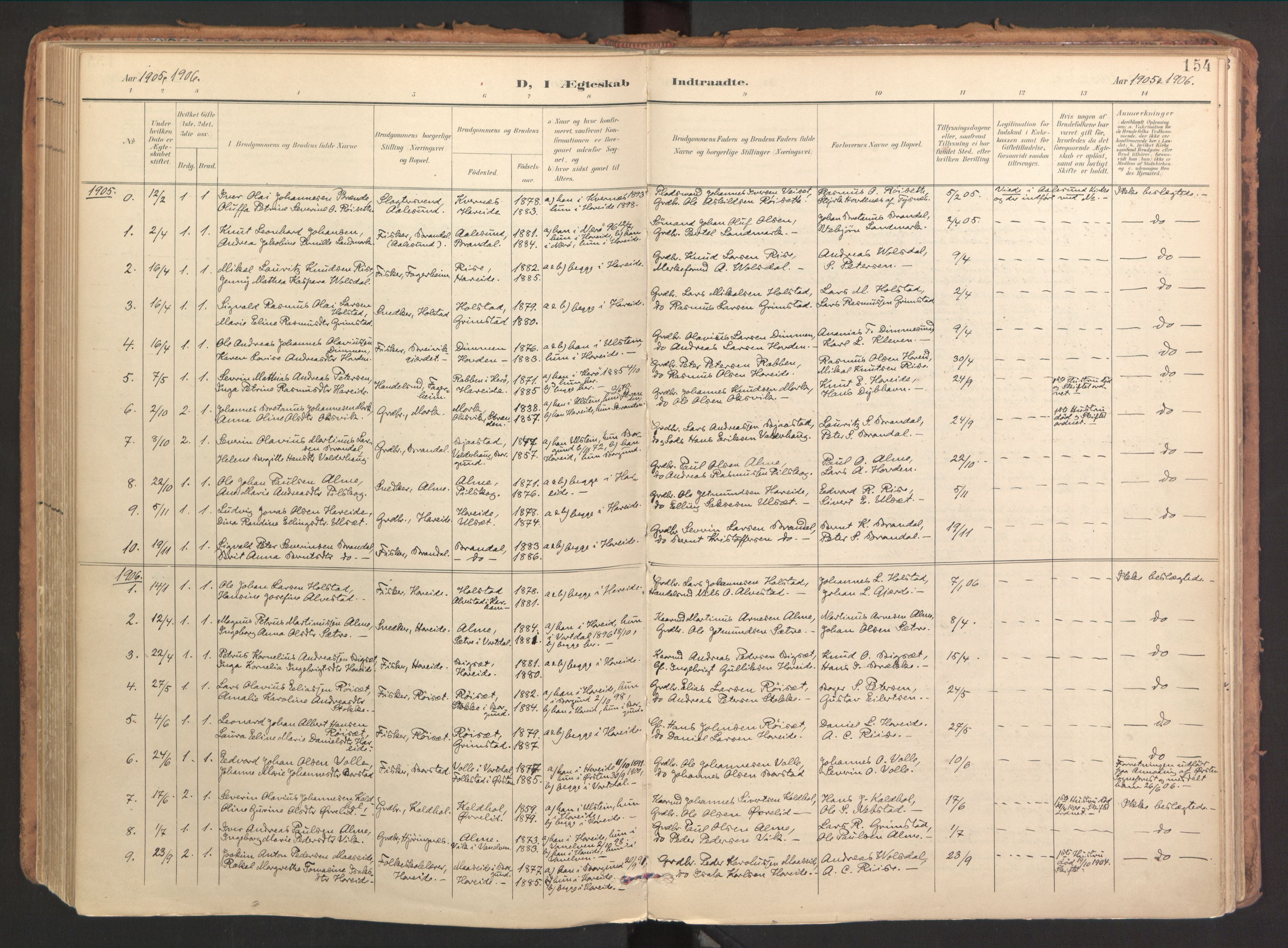 Ministerialprotokoller, klokkerbøker og fødselsregistre - Møre og Romsdal, SAT/A-1454/510/L0123: Parish register (official) no. 510A03, 1898-1922, p. 154