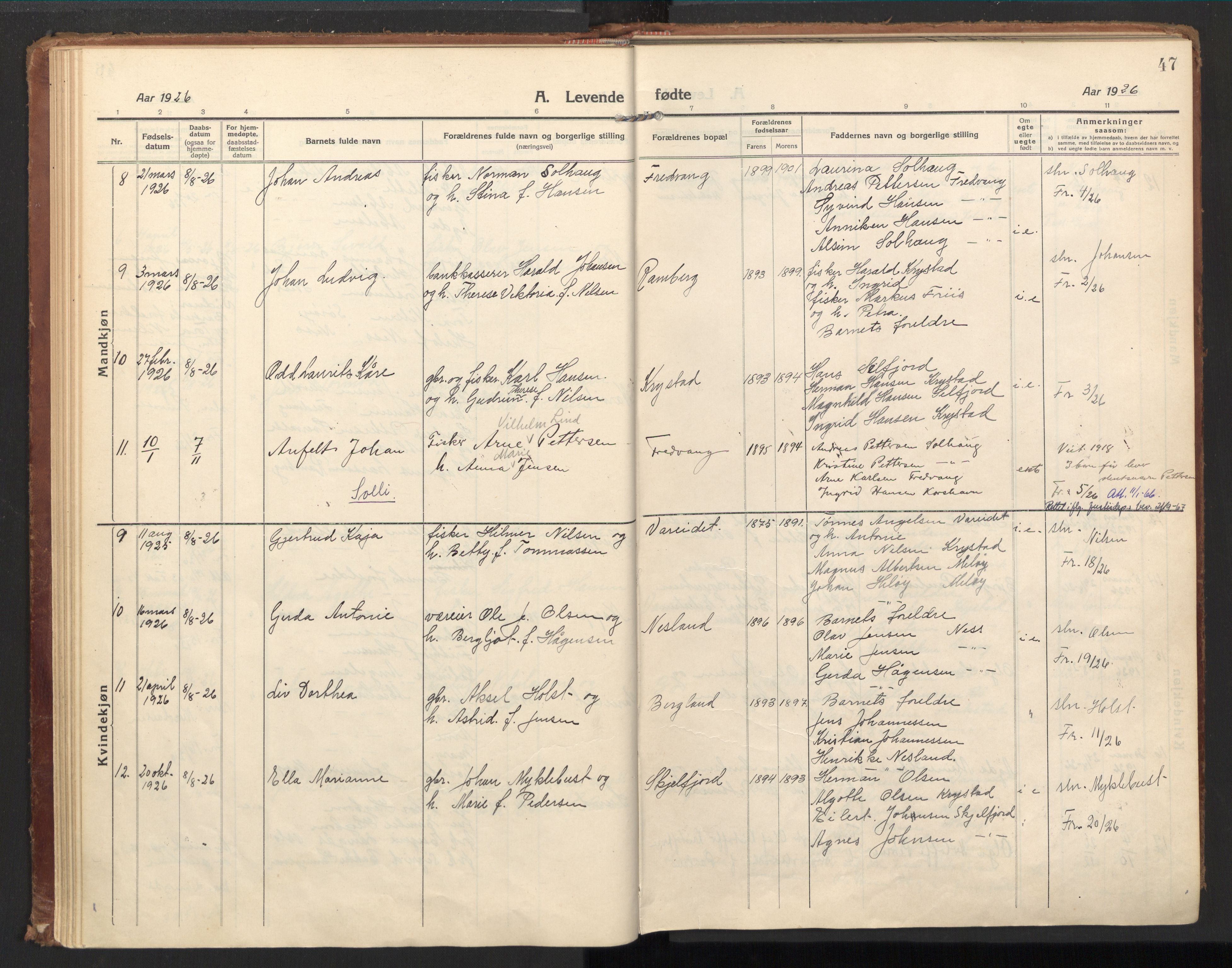 Ministerialprotokoller, klokkerbøker og fødselsregistre - Nordland, AV/SAT-A-1459/885/L1210: Parish register (official) no. 885A10, 1916-1926, p. 47
