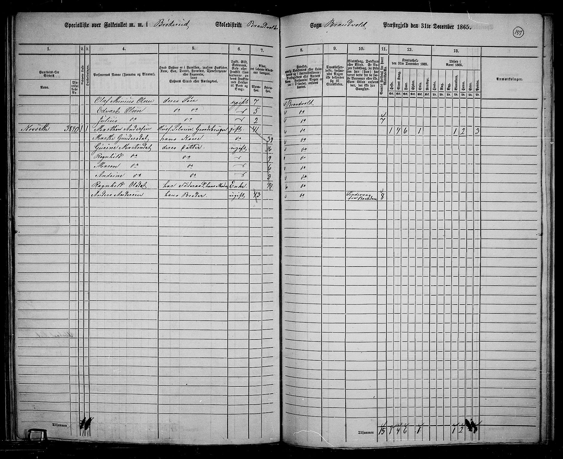 RA, 1865 census for Brandval, 1865, p. 118