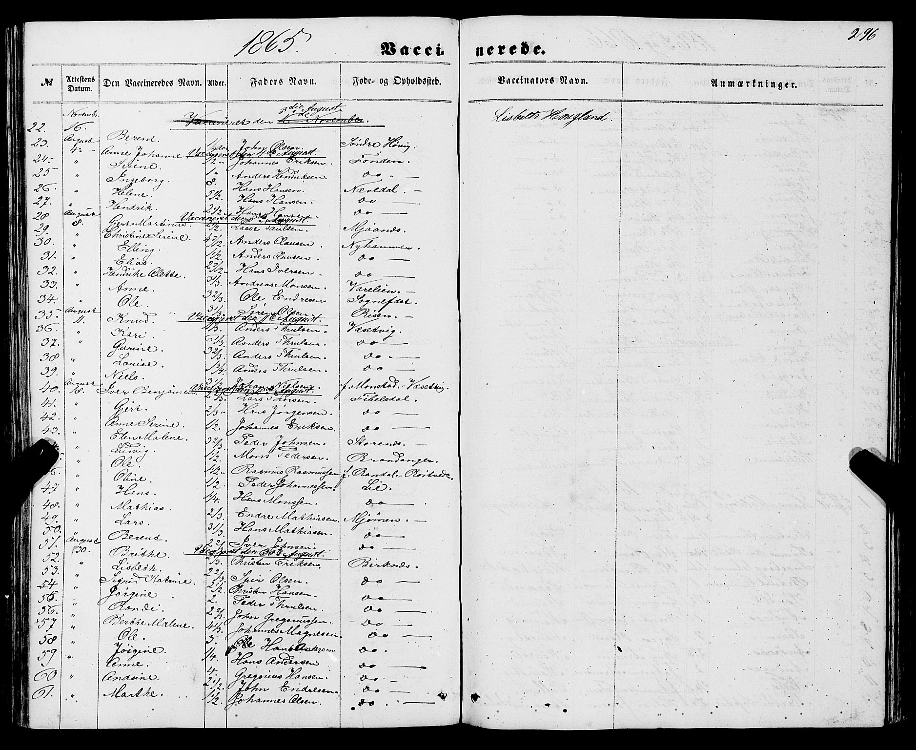 Gulen sokneprestembete, AV/SAB-A-80201/H/Haa/Haaa/L0022: Parish register (official) no. A 22, 1859-1869, p. 296