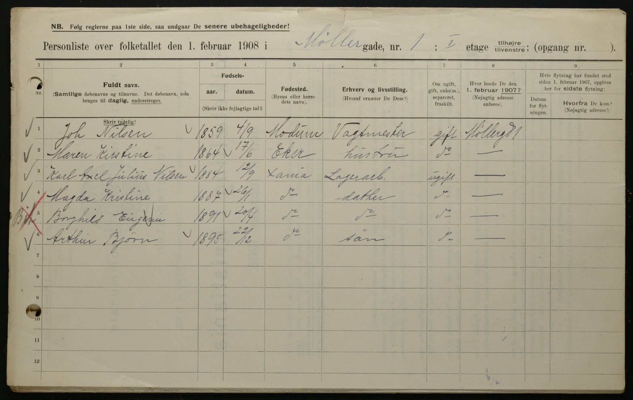 OBA, Municipal Census 1908 for Kristiania, 1908, p. 61194